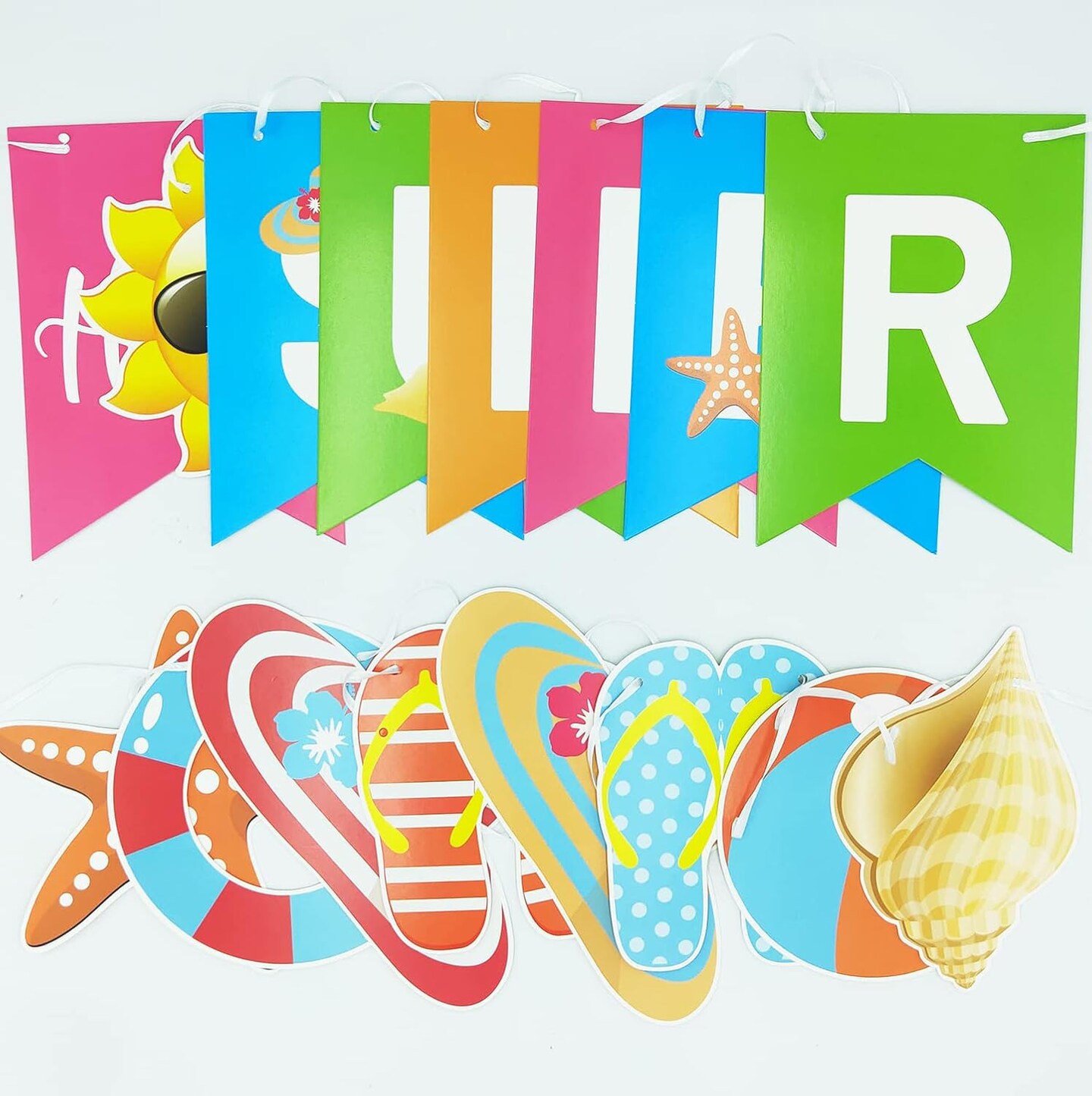 Hello Summer Banner and Beach Patterns Banner Colorful Summer Bunting Banner with Sun Signs Summer Beach Pool Party Banner for Wall Mantle Fireplace Party Hanging Decorations