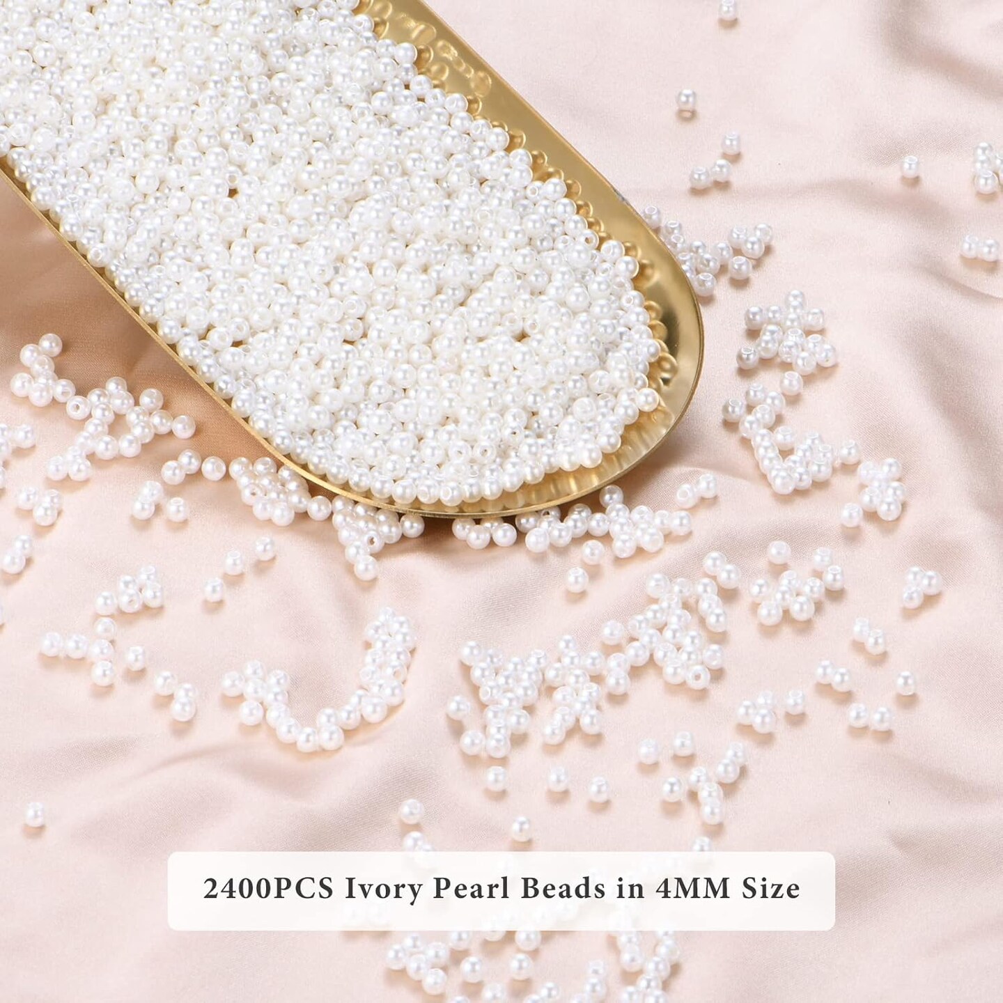 Pearl Beads for Jewelry Making 2400pcs 4mm Pearl Craft Beads with Hole Loose Fake Pearls Small Faux Pearls for Jewelry Making Bracelet Necklace DIY, Sewing Decor and Vase Filler