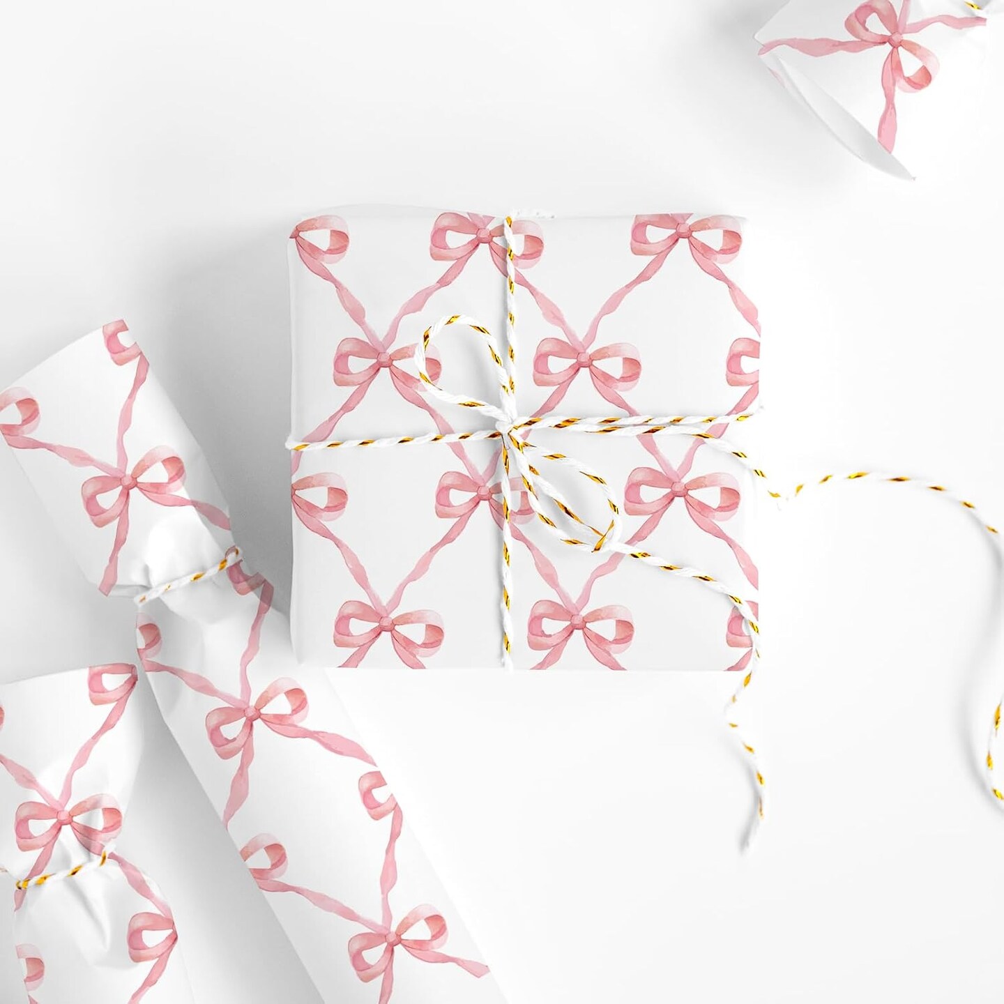 Pink Bow Floral Wrapping Paper -Mini Roll- 17 Inch x 32.8 Ft Flower Bow Knot Gift Wrap Paper Pink Art Paper for Wedding Birthday Supplies