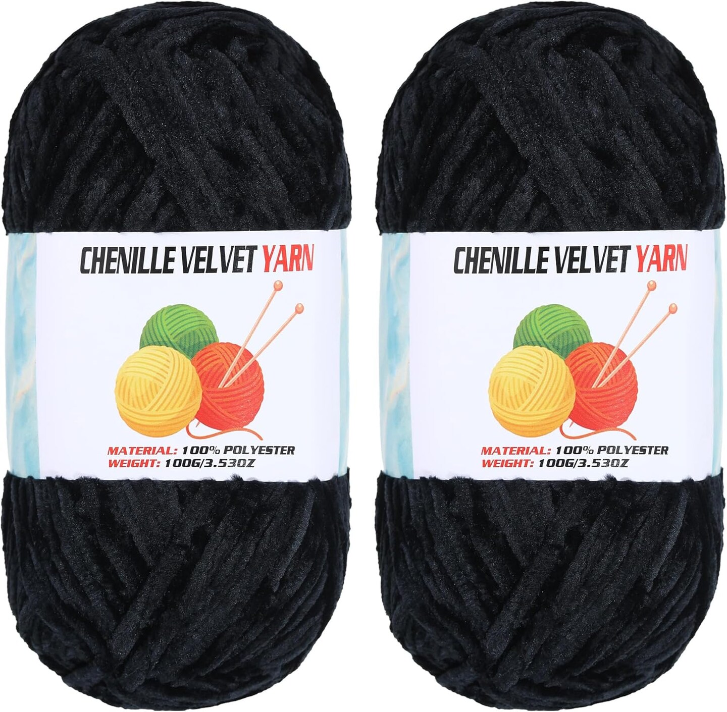 2 * 100g Velvet Chenille Chunky Yarn, Handcrafts Weaving Soft Chenille Yarn for Crocheting Clearance, Used for Making Baby Yarn Blanket, Clothes, Knitting Creations (Black)