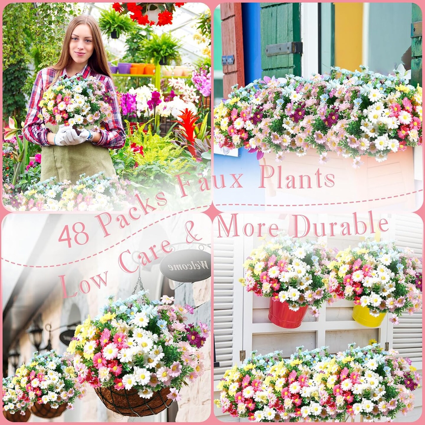 48 Bundles Artificial Daisies Plastic Flowers Outdoor