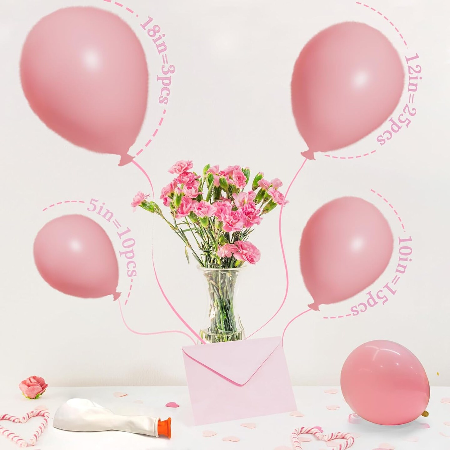 Double Stuffed Pink Balloons (18/12/10/5 Inch) for Boho Party, Baby Shower, Birthday, Weddings (Baby Pink)