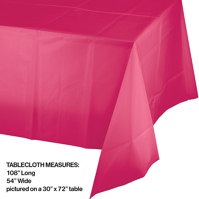 12/Case Bulk Hot Magenta Plastic Table Covers 54 inch x 108 inch