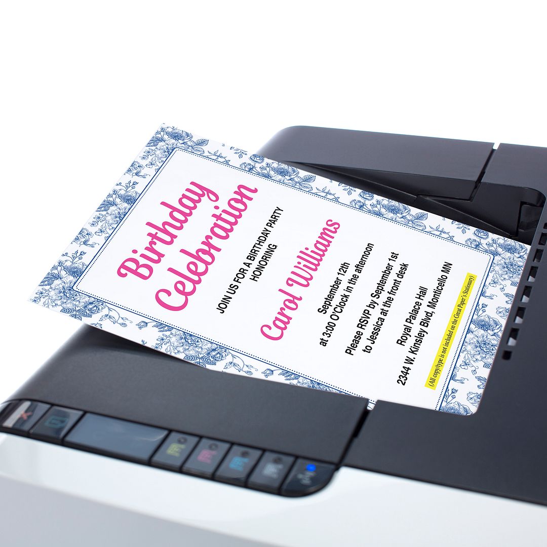 Great Papers! Blue Toile Floral Letterhead, for Invitations, Announcements and Personal Messages, Printer Friendly 8.5&#x201D;x11&#x201D;, 50 Pack