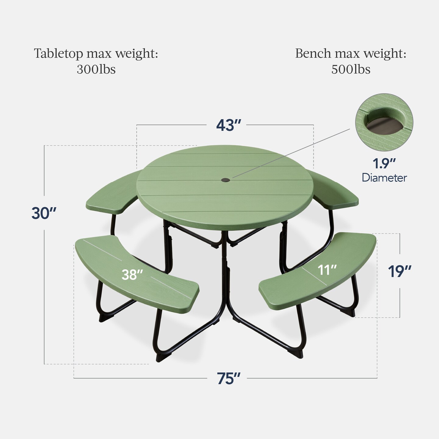 Best Choice Products 8-Person Circular Outdoor Picnic Table w/ 4 Benches, Umbrella Hole, 2000lb Capacity