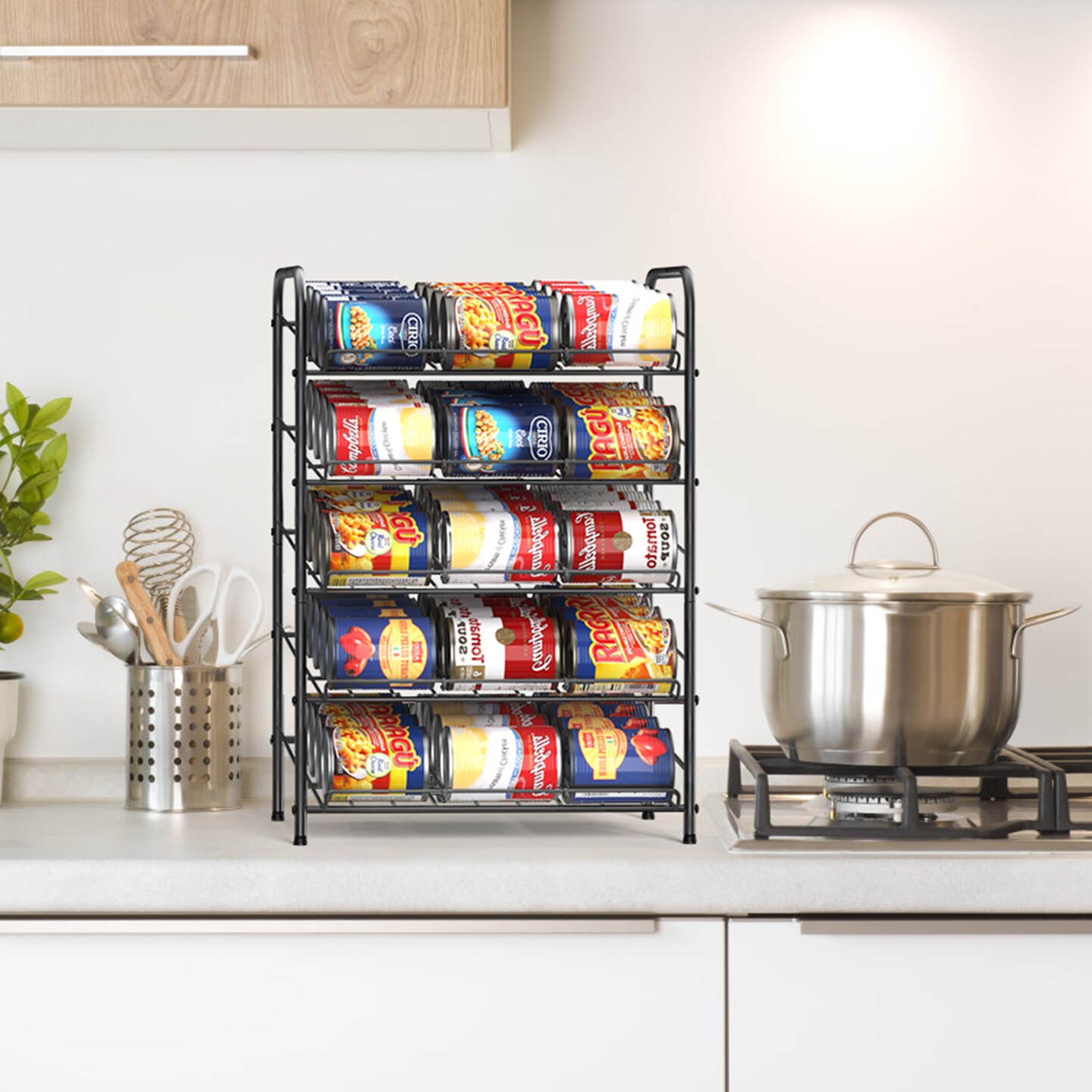 5-Tier Heavy-Duty Can Rack Organizer – 60-Can Capacity Pantry Storage with 15° Tilt Design, Adjustable Dividers (16.9x12.5x25.6")