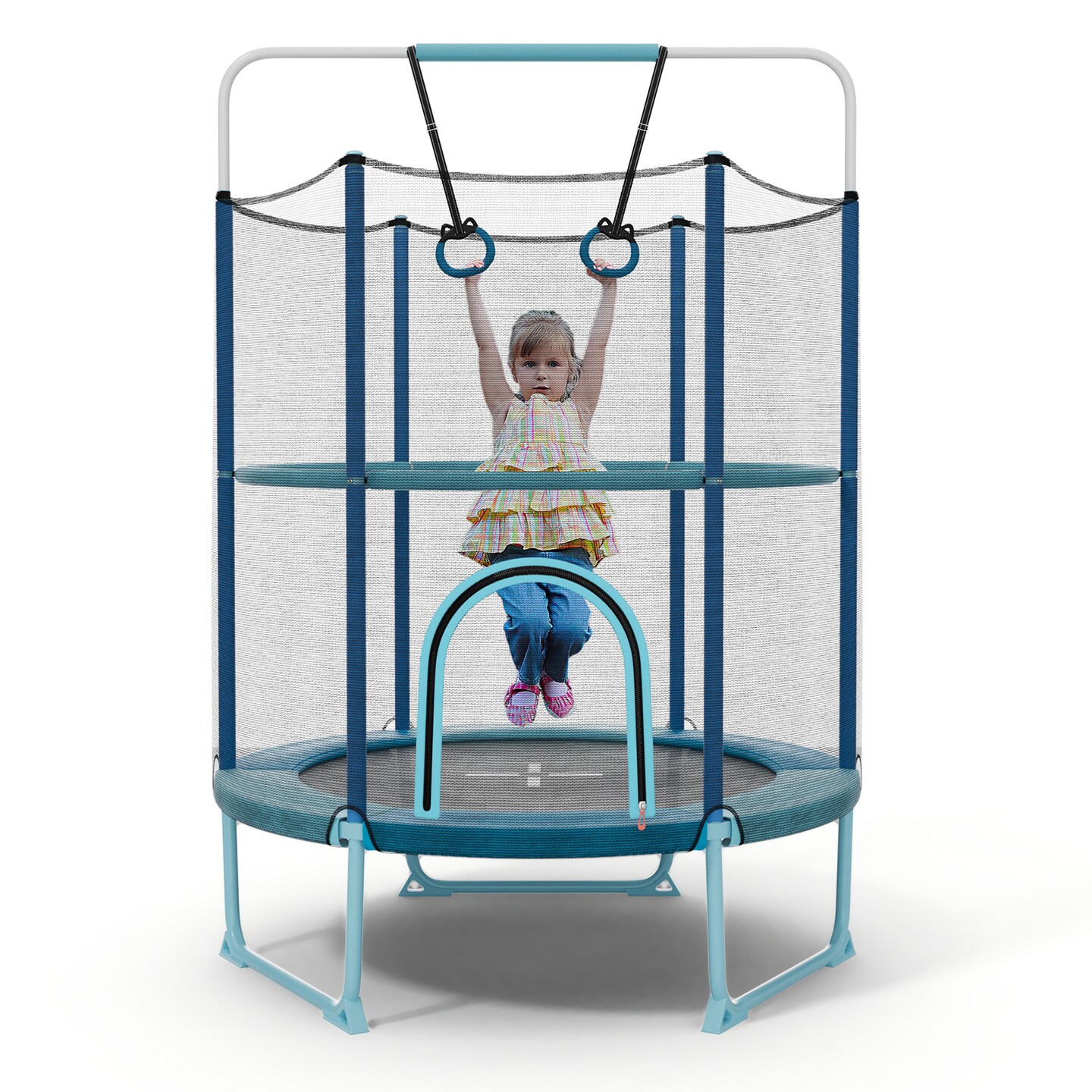 Metal Kids Trampoline with Gymnastic Bar and Safety Net