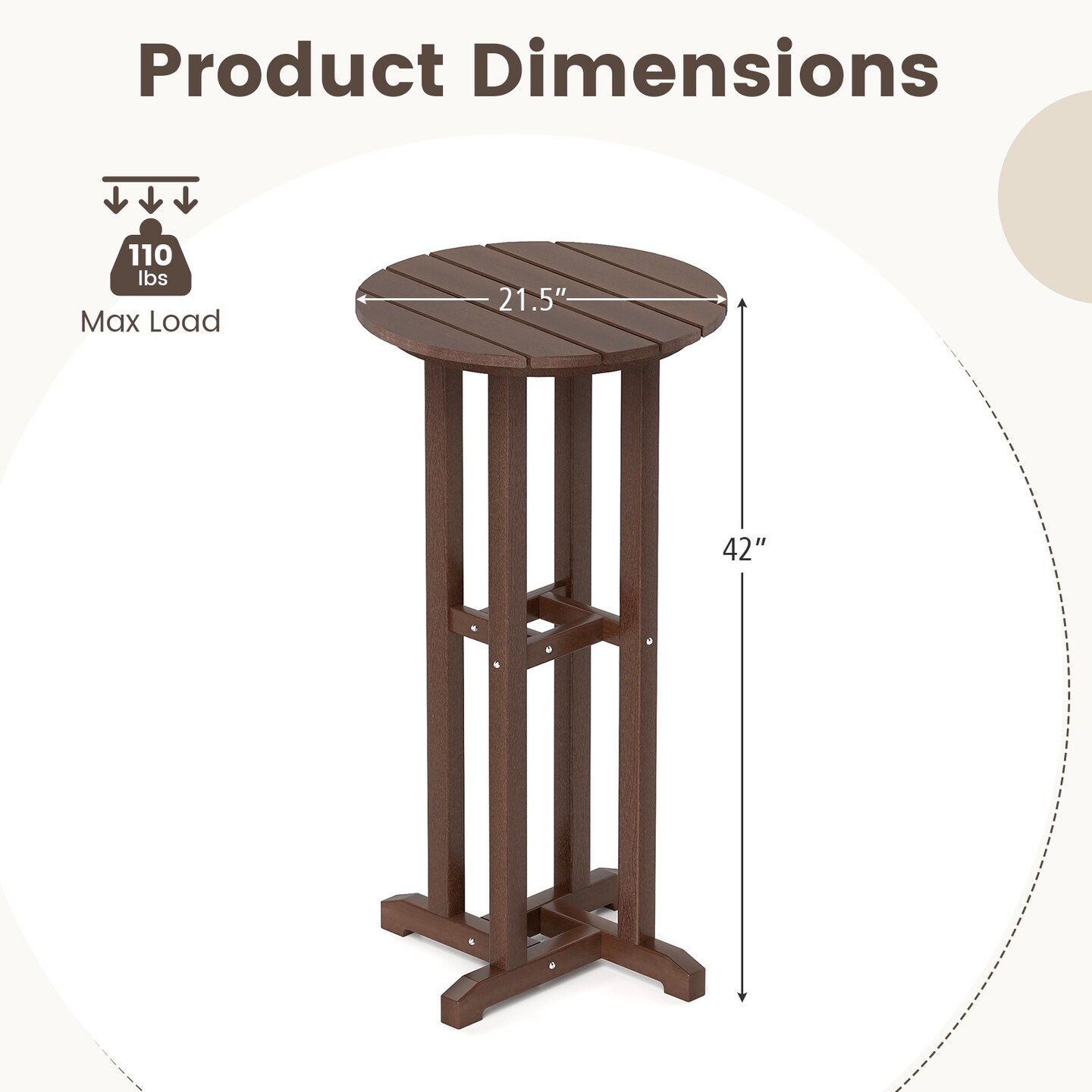 HDPE Round Outdoor Patio Bar Table with Stainless Steel Frame