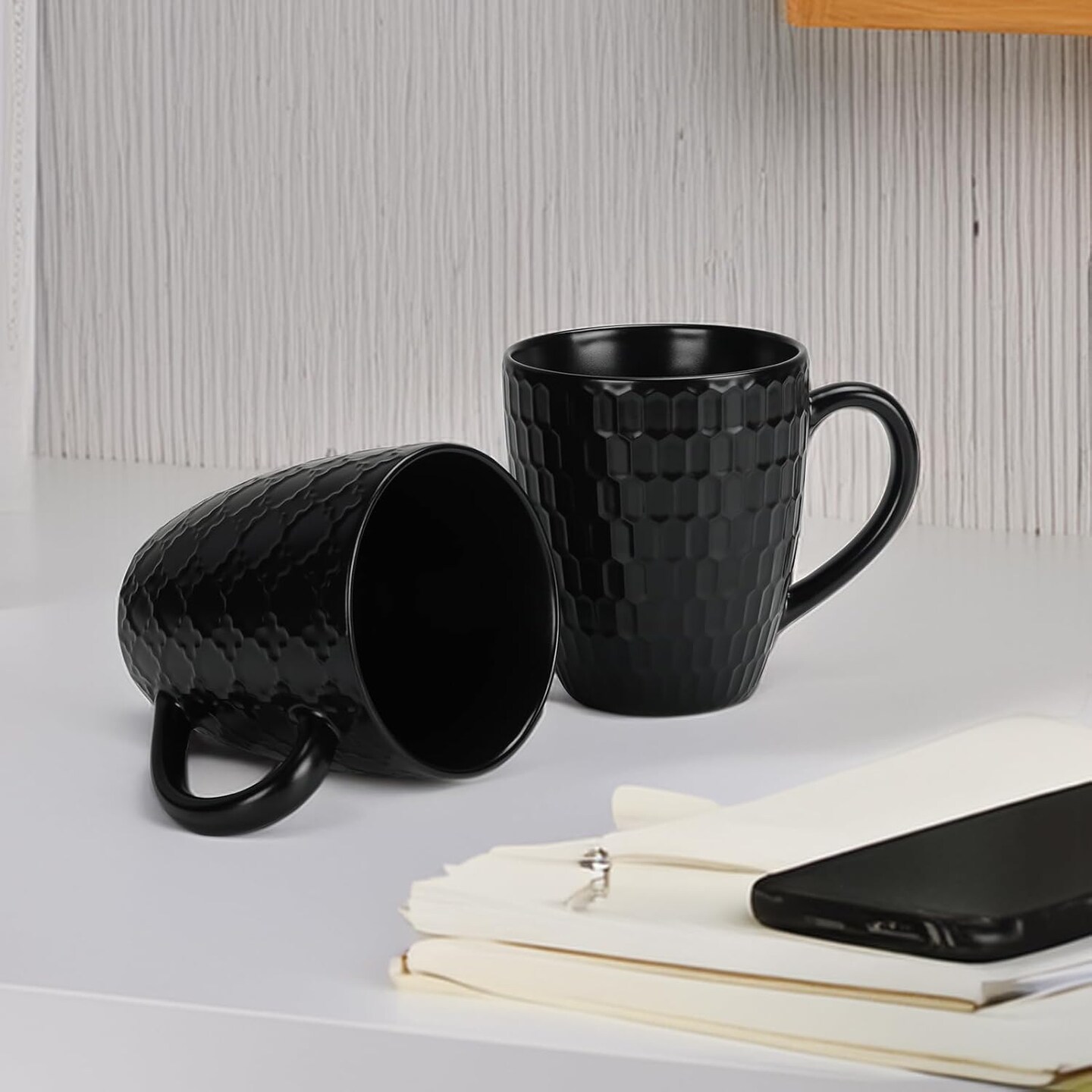 16 OZ Coffee Mugs Set of 6, Black Ceramic Coffee Mug