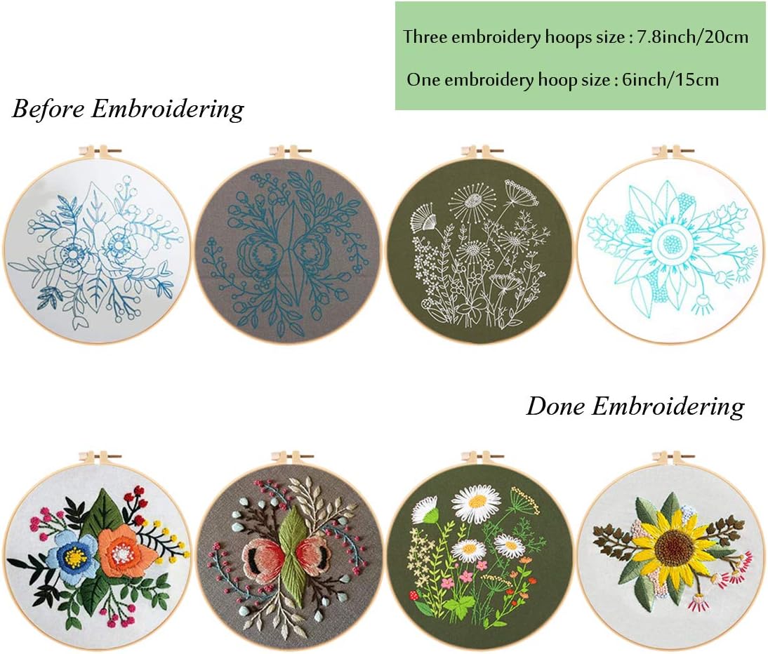 4Pack Embroidery Starters Kits with Pattern for Beginners Adults