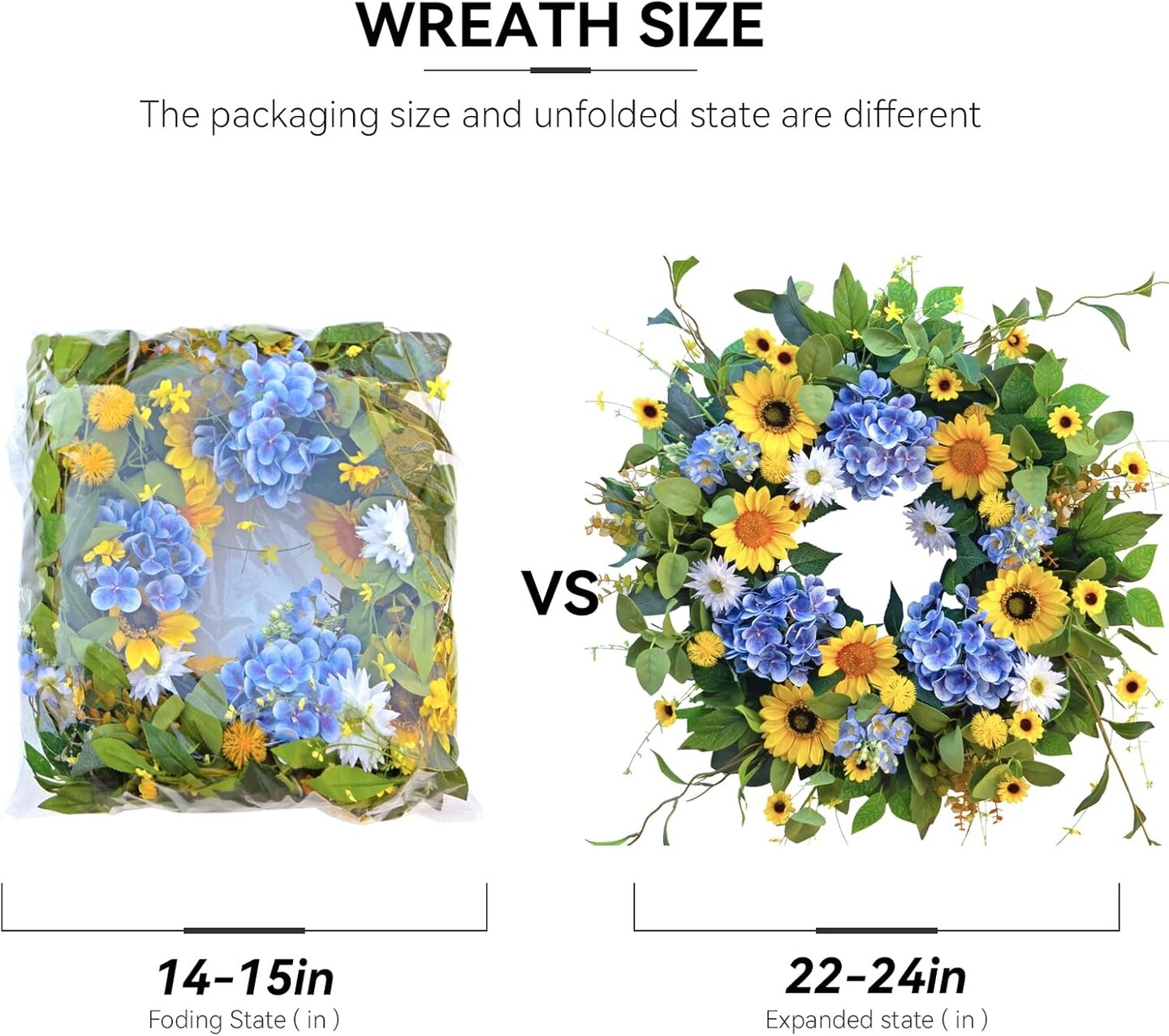 Summer Floral Wreaths for Front Door 24 Inch Artificial Eucalyptus Sunflower Daisy Flower Wreath