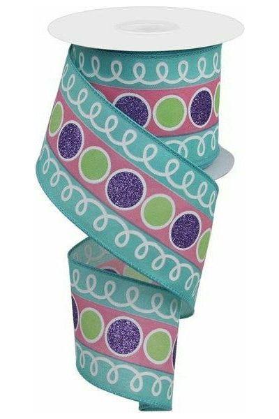 2.5&#x22; Striped Glitter Circle Loops Ribbon: Teal (10 Yards)