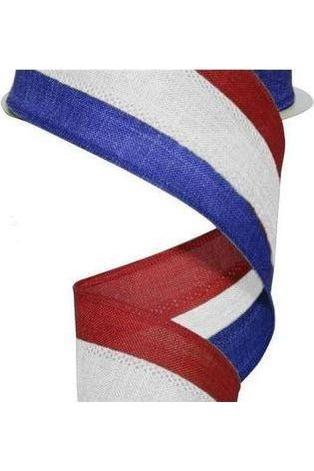 2.5&#x22; Faux Burlap Striped Ribbon: Red, White, Blue (10 Yards)