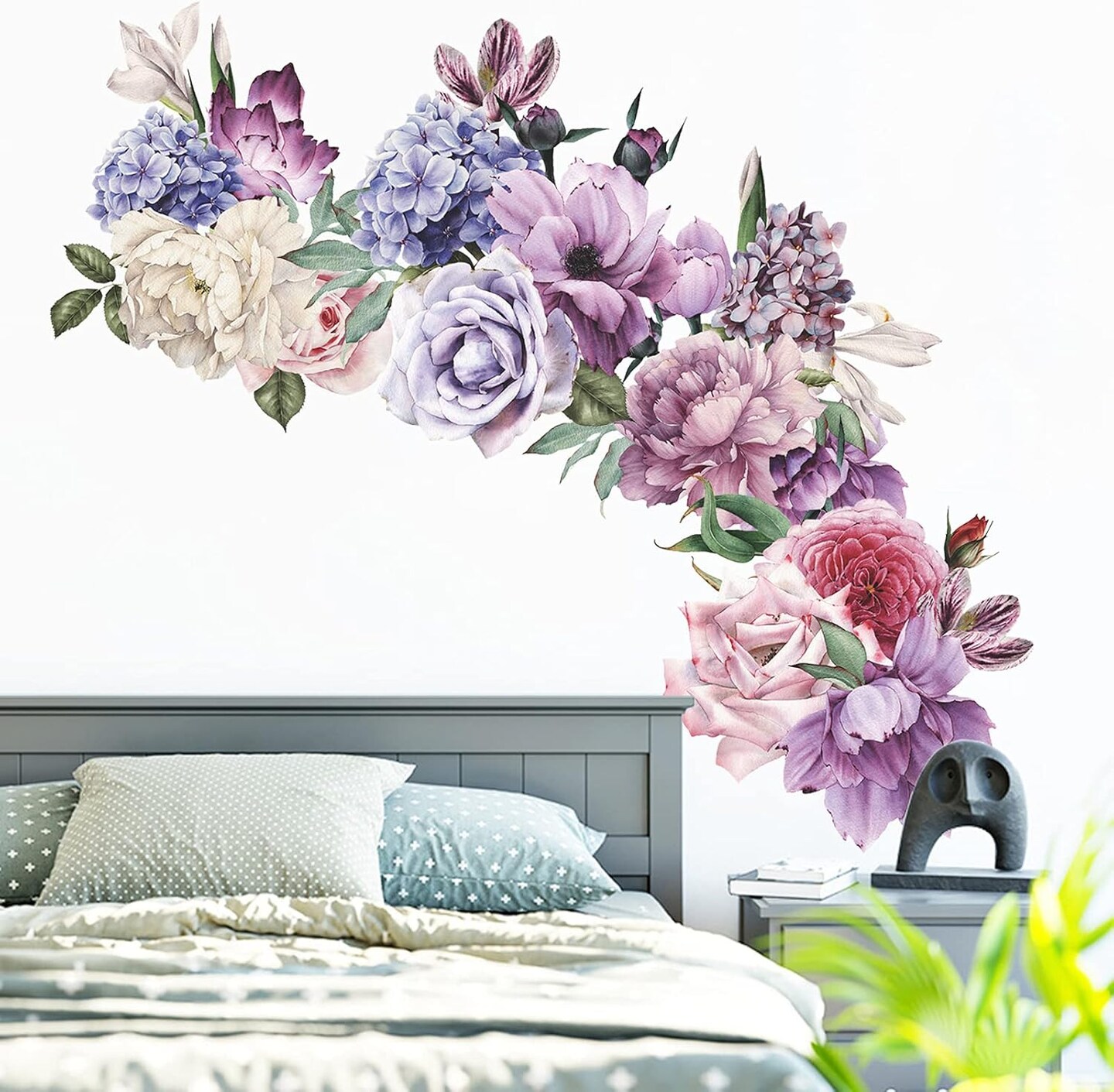 Flowers Wall Stickers Peony Rose Wall Decals for Living Room, 4 PCS Giant Peonies Wall Art Murals Delicate Blossom Art Applique Delicate Peony Floral Wallpaper for Bedroom Girls Room 12 x 2 x 2 inches