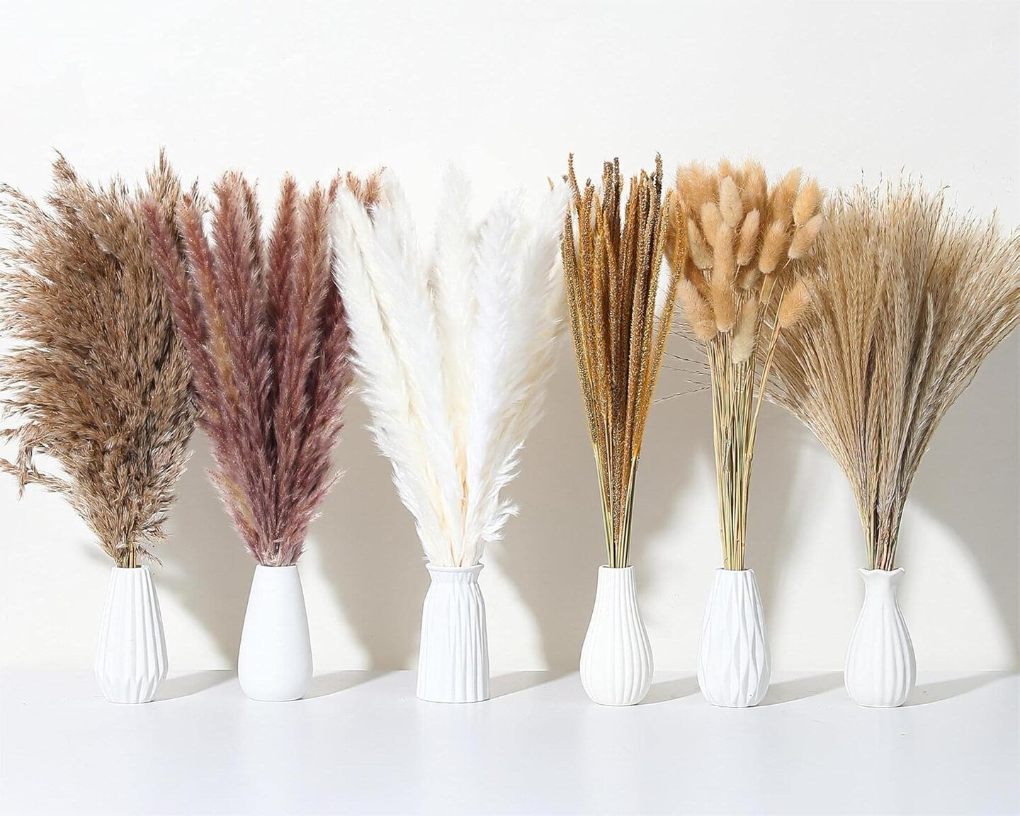 135Pcs Dried Pampas Grass Decor, Boho Home Decor, Mini Bunny Tails Dried Flowers, Fluffy Pompous Grass Bouquet