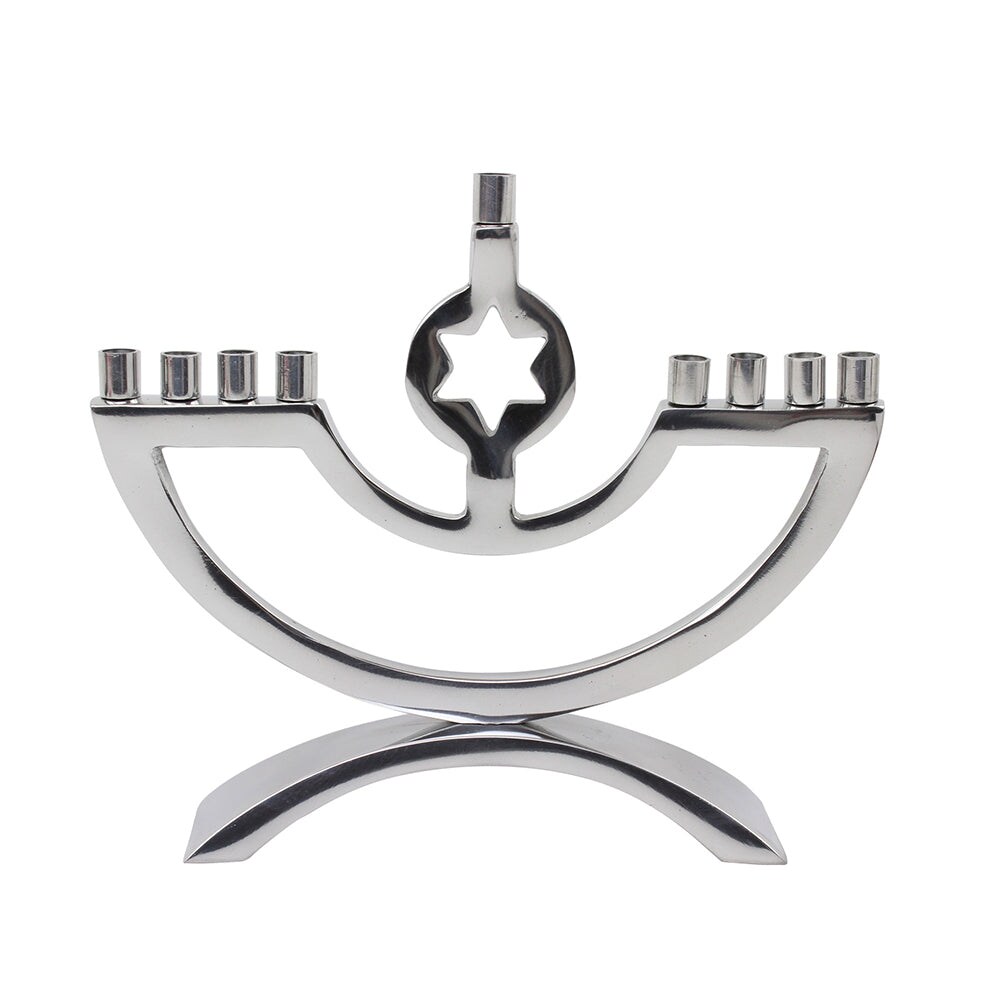 Metal & Enamel Candle Menorah with Star of David By Kinor Decor