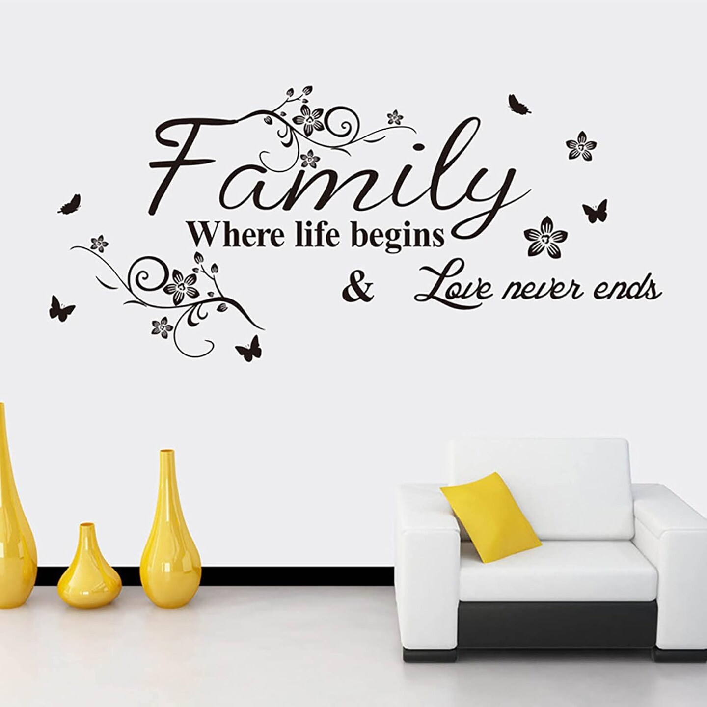Wall Stickers, Home Decorations for Living Room, Family &#x27;Where Life Begins &#x26; Love Never Ends&#x27;, Multicolor Letter Wall Decor, Vinyl, Custom Style, Matte Finish