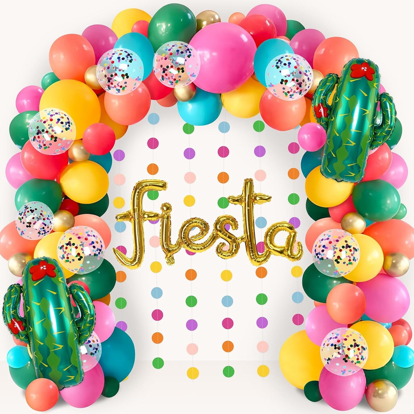 Cinco De Mayo Fiesta Party Decorations - Mexican Themed Balloons Garland Arch Kit + Circle Dot Garland for Birthday Decor Supplies (No Air Pump)