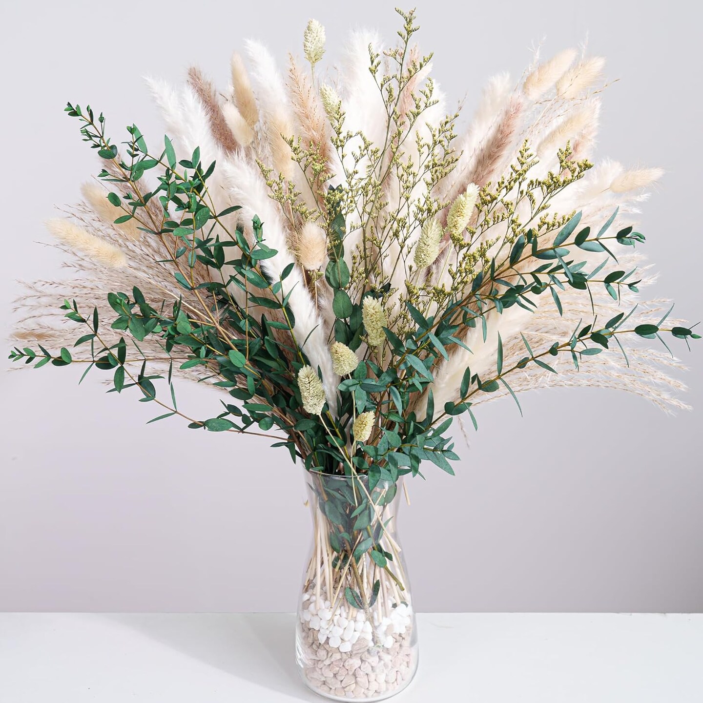 Green Pampas Grass Bouquet &#x2013; Boho Home &#x26; Wedding Floral Arrangements &#x2013; Dried Pampas Grass Decor for Living Room, Fireplace, and Modern Farmhouse