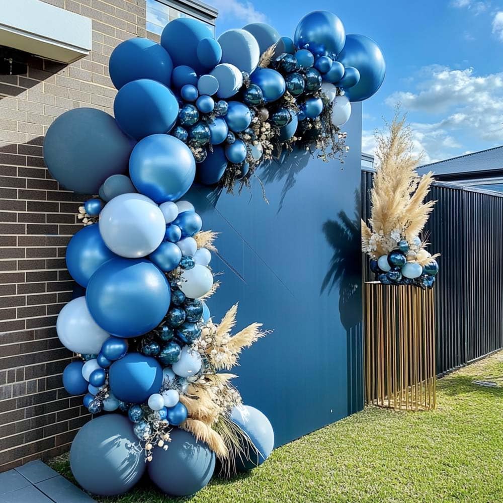Dusty Blue Balloon Arch - Double Stuffed Dark Blue Balloons Garland Kit Different Size for Happy Birthday Baby Shower Baptism Graduation Wedding Party Decorations