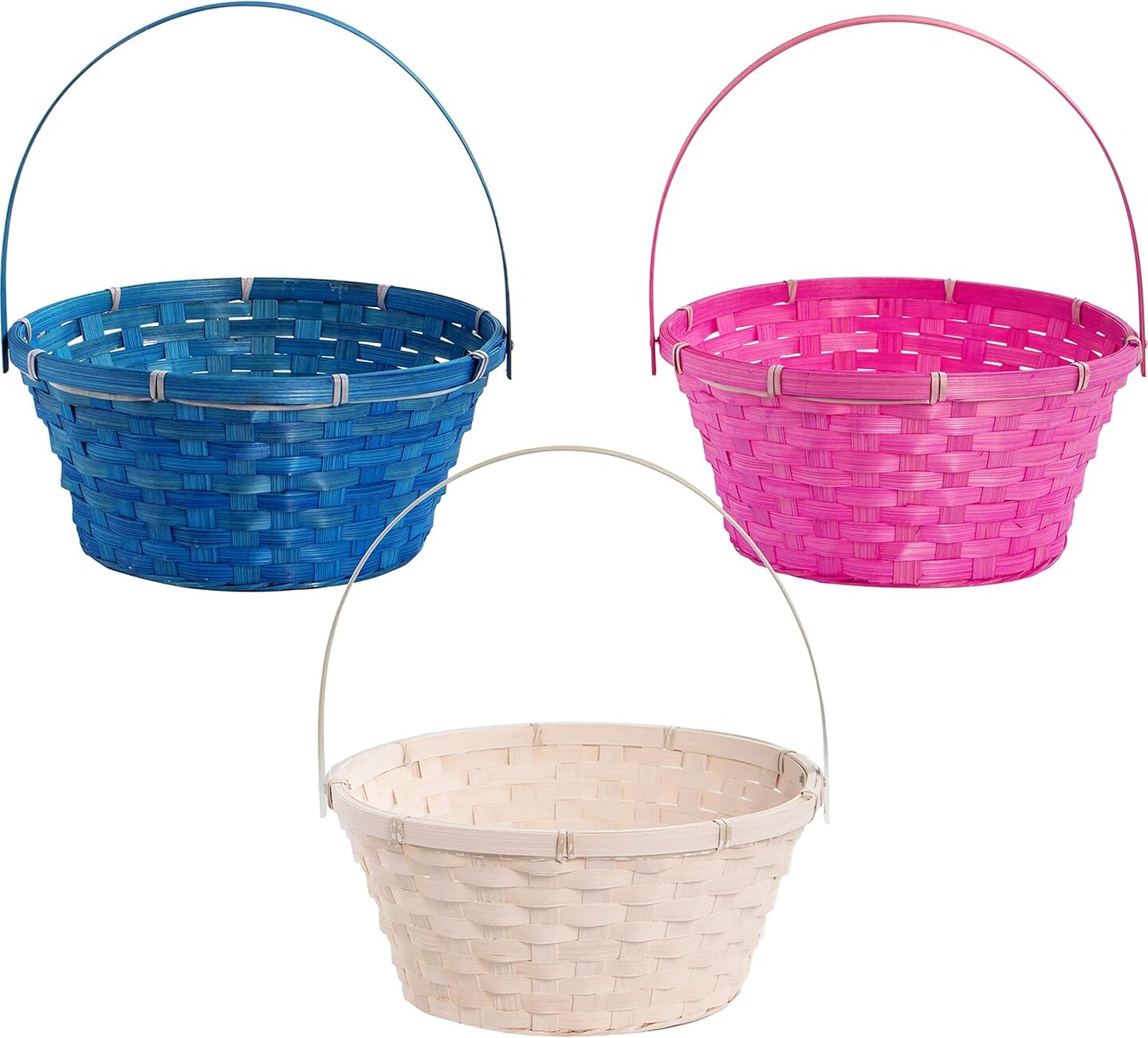 3 Pcs Easter Basket with Polka Dots Lining, Natural Woven Easter Eggs and Candy Wicker Basket for Picnic, Gift Packing, Decor