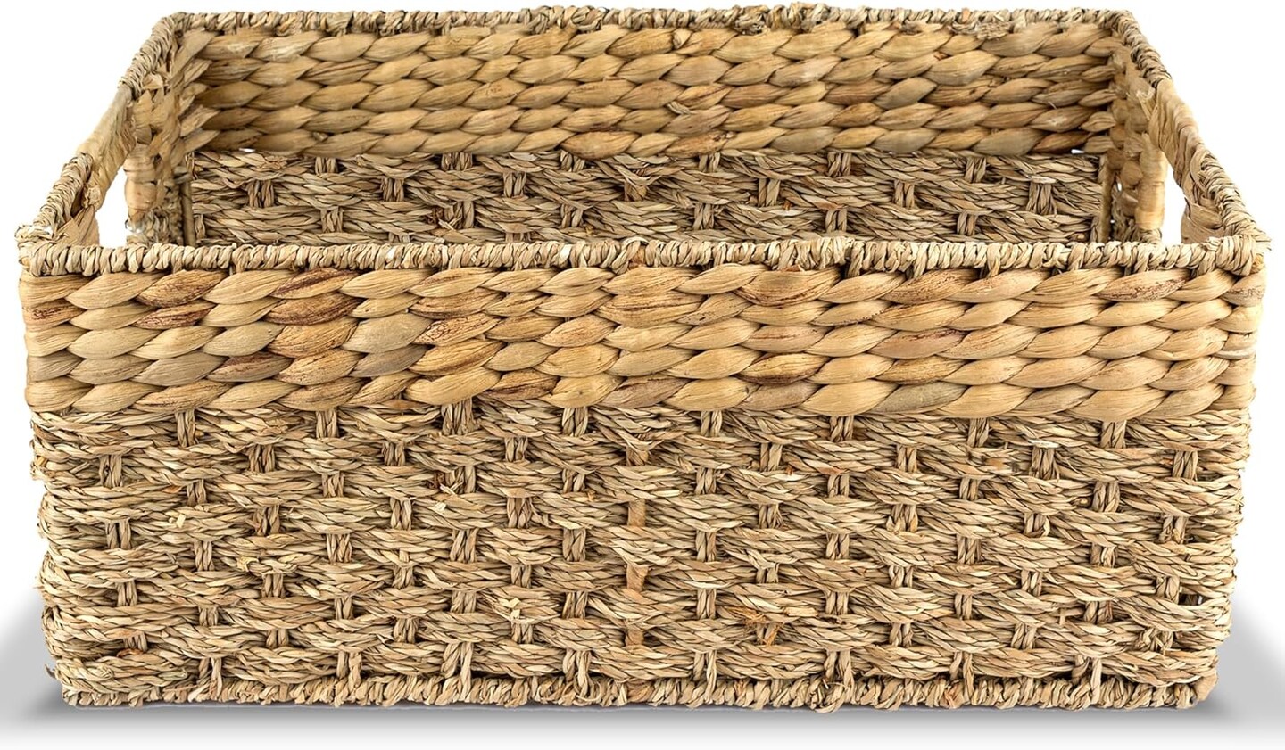 Spring Large Wicker Storage Basket with handles, Natural, Woven, Seagrass and Hyacinth Organizing Baskets for Shelves, Pantry, Bathroom