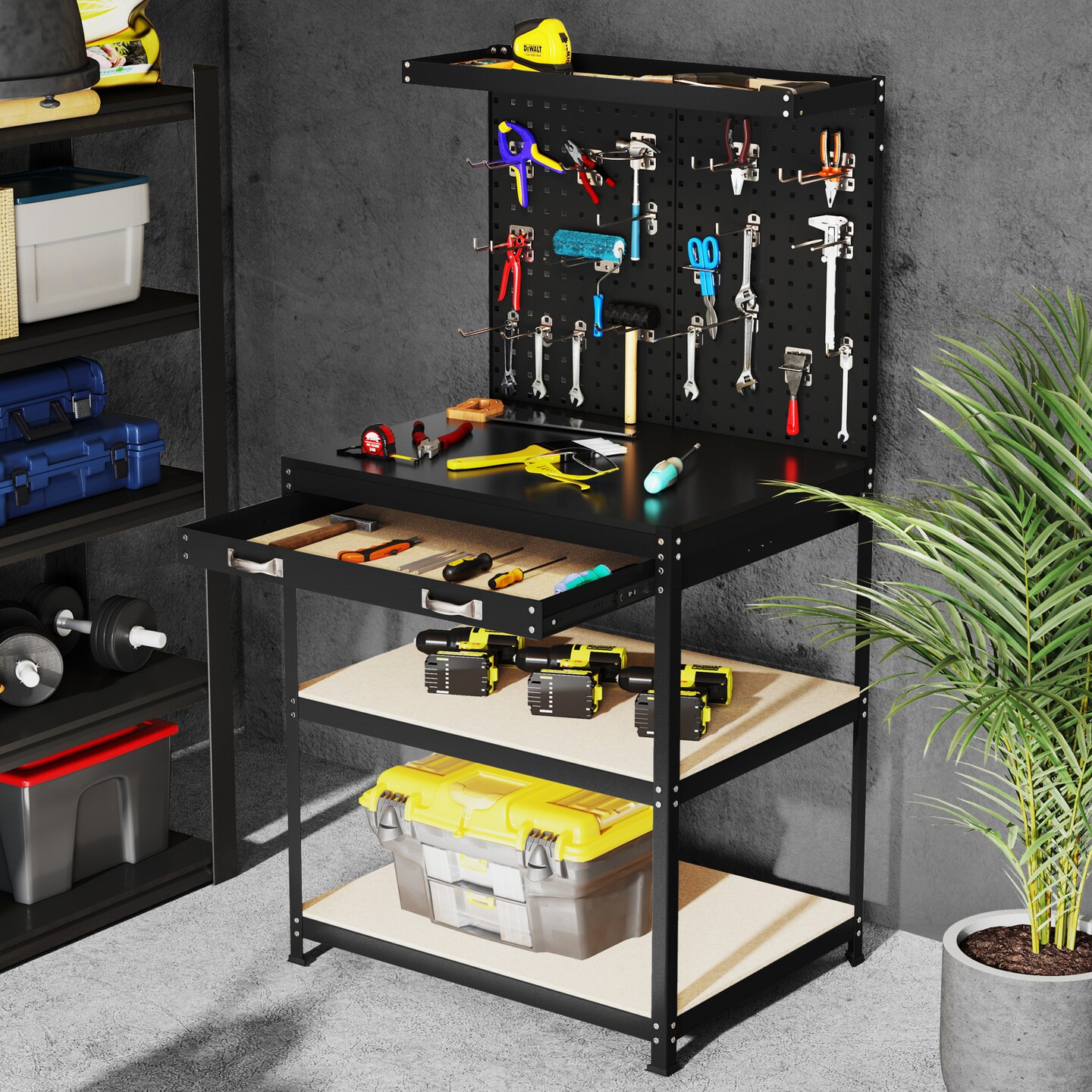 Tool Organizer Workbench with 20 Pieces Hanging Accessories Suitable for Home or Garage Use