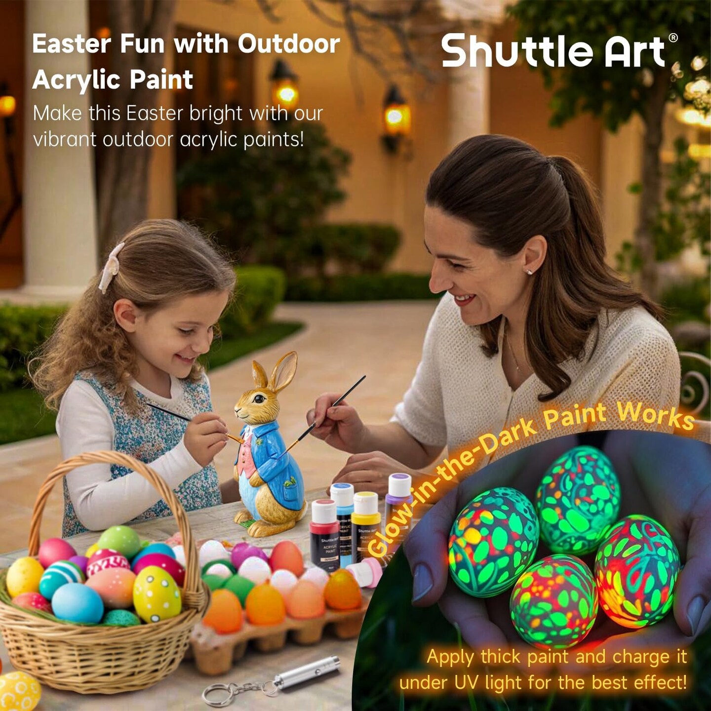 25 Colors Outdoor Acrylic Paint Set, 2oz/60ml Waterproof Acrylic Paint with 10 Brushes 1 Palette, Rich Pigmented Paints for Artists, Beginners on Rocks, Wood Crafts, Garden Statues