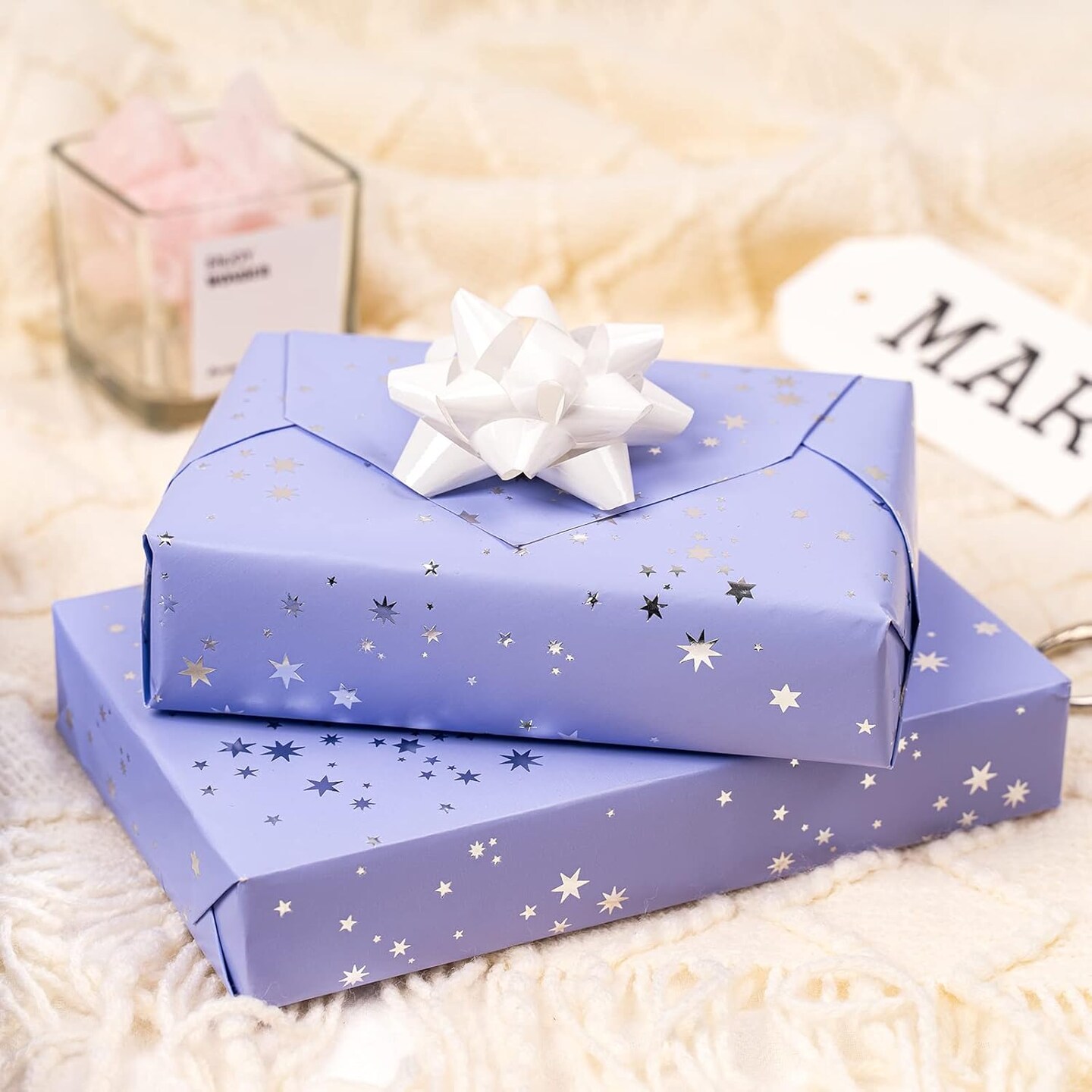 Wrapping Paper Roll - Mini Roll - 17 Inch x 33 Feet - Stars with Silver Foil Design