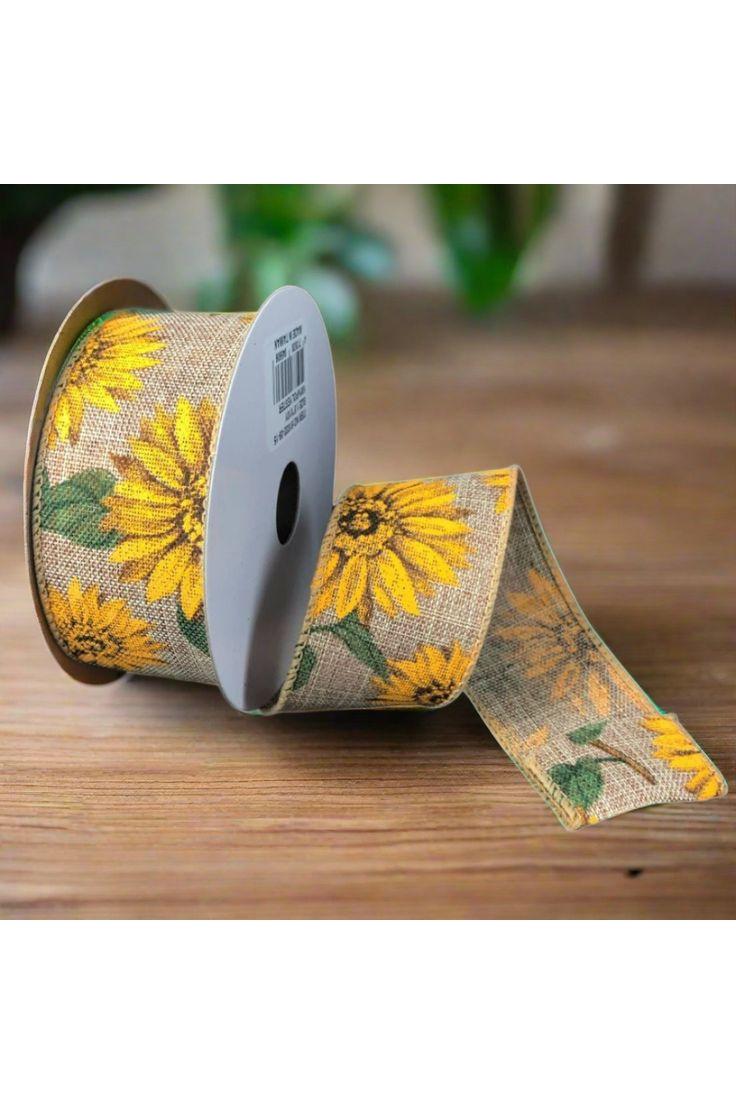 1.5&#x22; Sunflowers Linen Ribbon: Light Natural (10 Yards)
