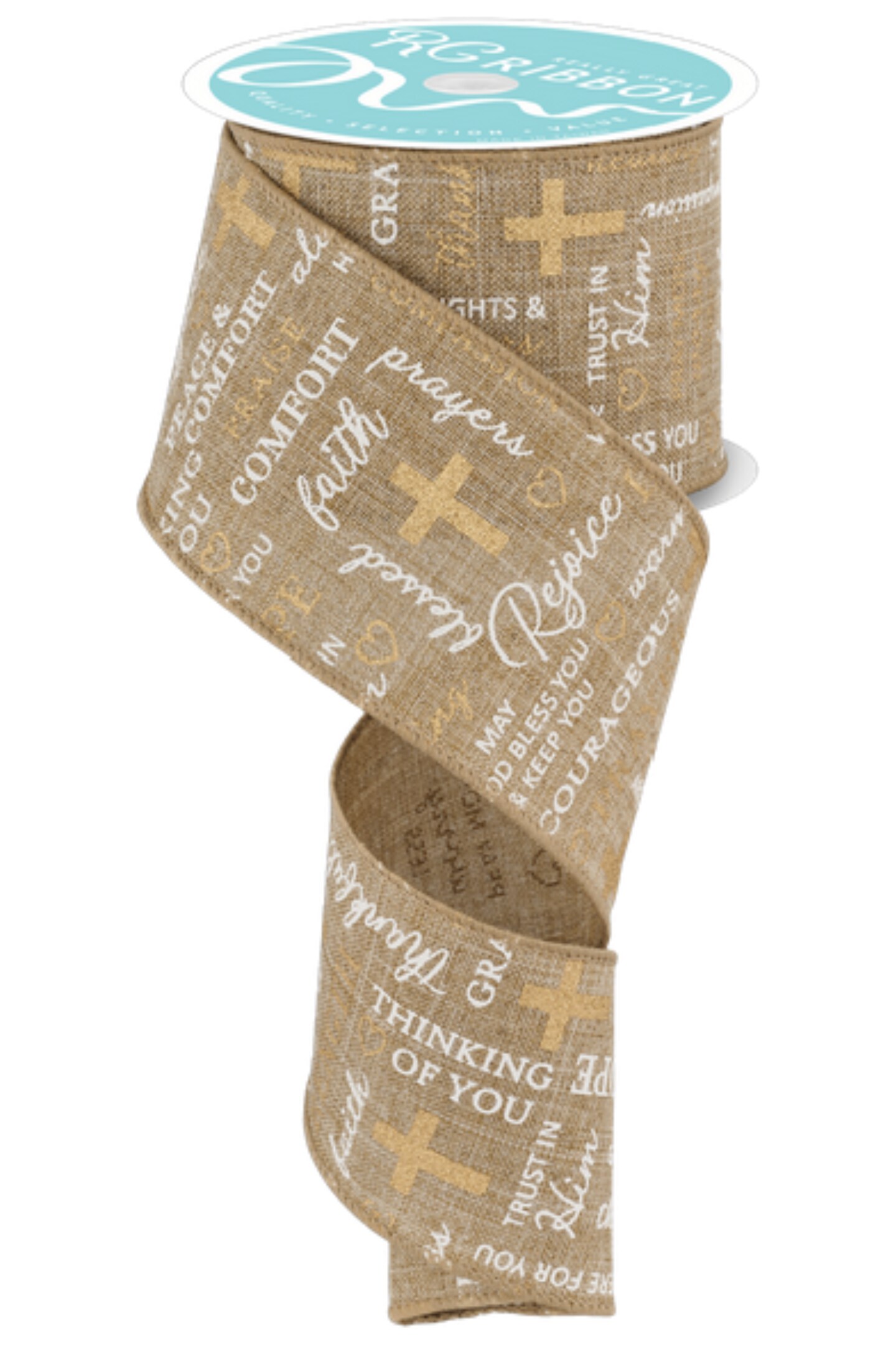 2.5&#x22; Words of Comfort Ribbon: Lt Beige (10 Yards)