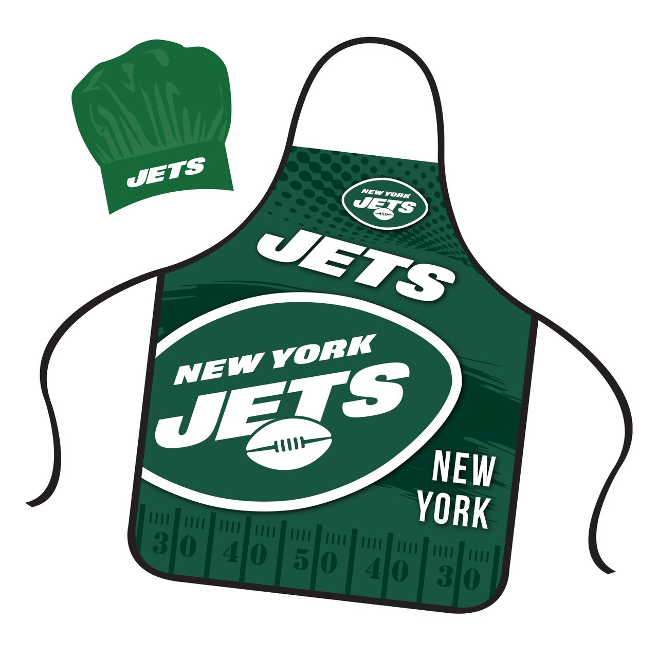Mojo Licensing New York Jets Apron Chef Hat Set Full Color Universal Size Tie Back Grilling Tailgate BBQ Cooking Host
