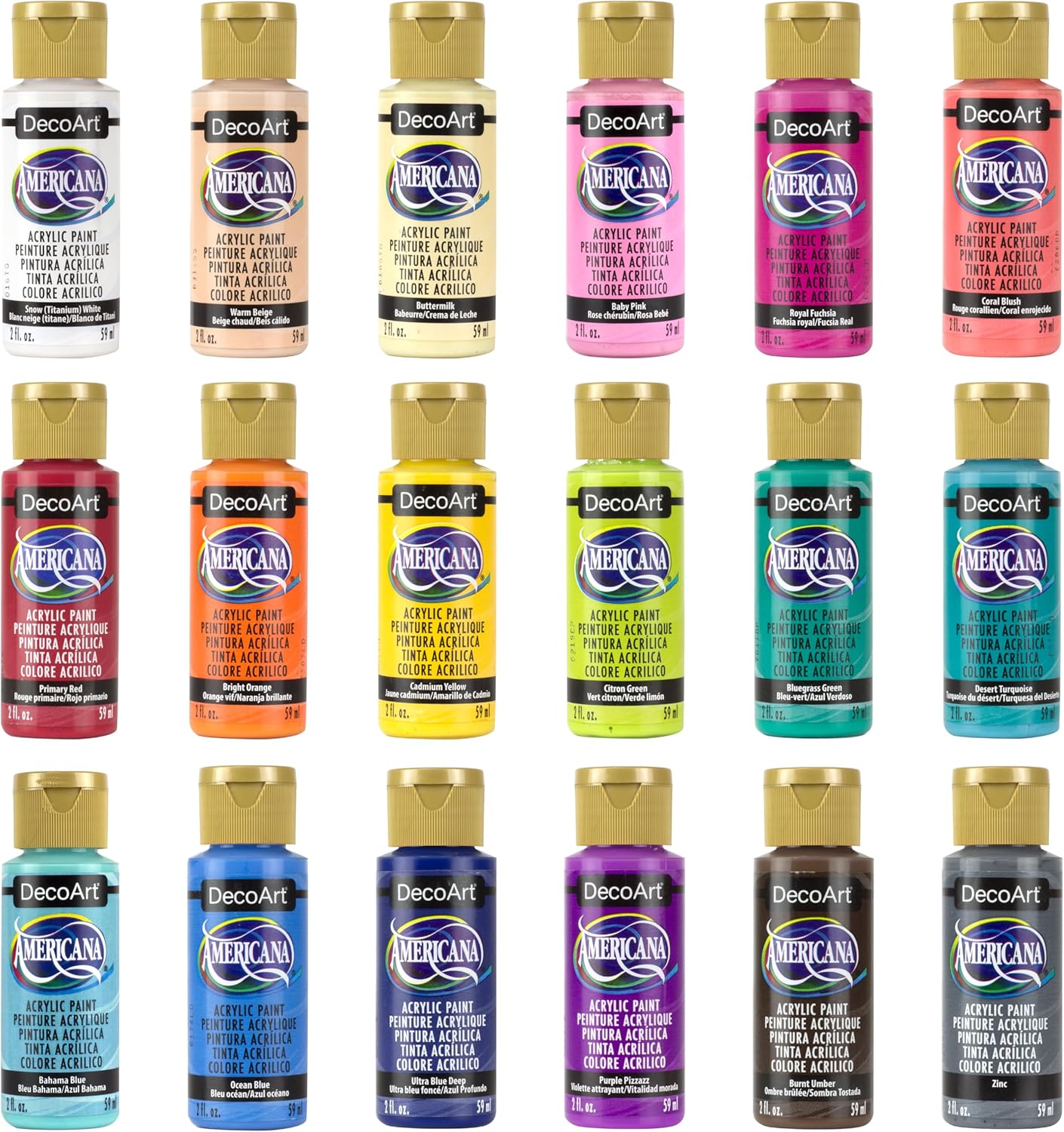 Acrylics Paint, Set of 18 Popular Colors, 2 fl oz Bottle (Pack of 18)