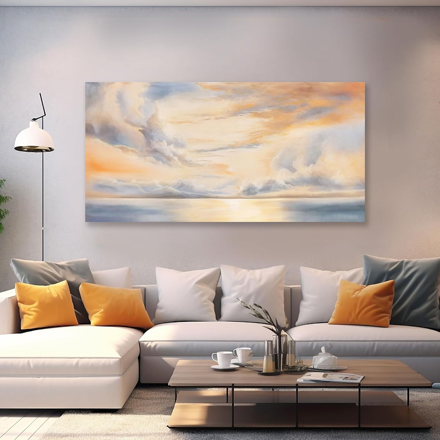 Abstract Nature Scenery Canvas Wall Art – Sky, Clouds & Sunset, 40"x20", for Home & Office Decor