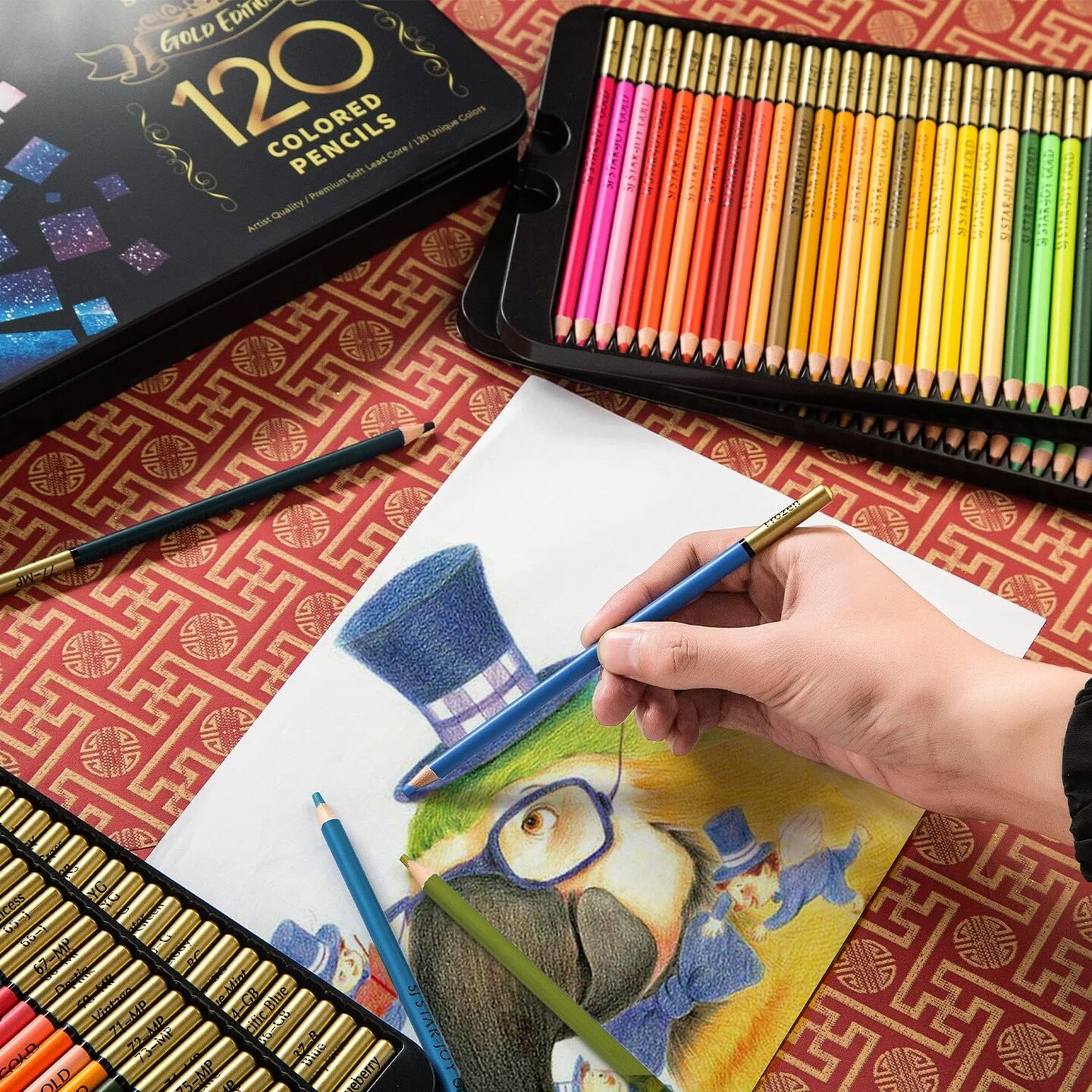 Gold Edition 120 Colored Pencils for Adult Coloring, Premier Color Pencils for Layering Shading Blending, Holiday Gifts for Artist Drawing, Oil Based Colored Pencils