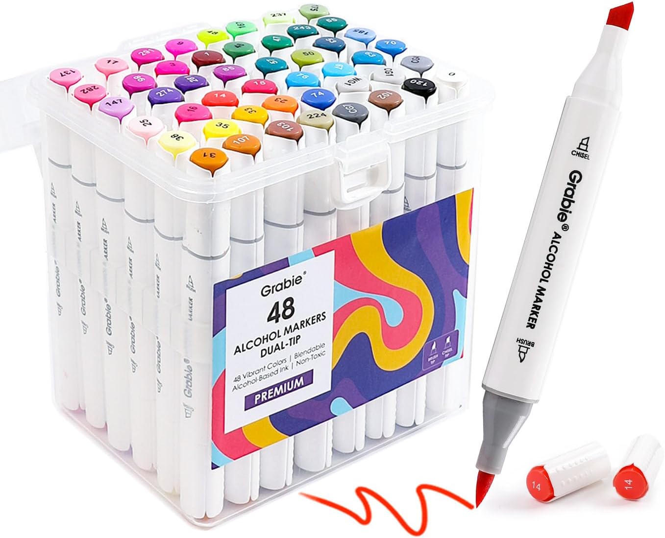 Alcohol Based Marker with Case and Coloring Book, 48-color Double Tipped Alcohol Markers, Chisel & Brush Alcohol-based Art Marker Set