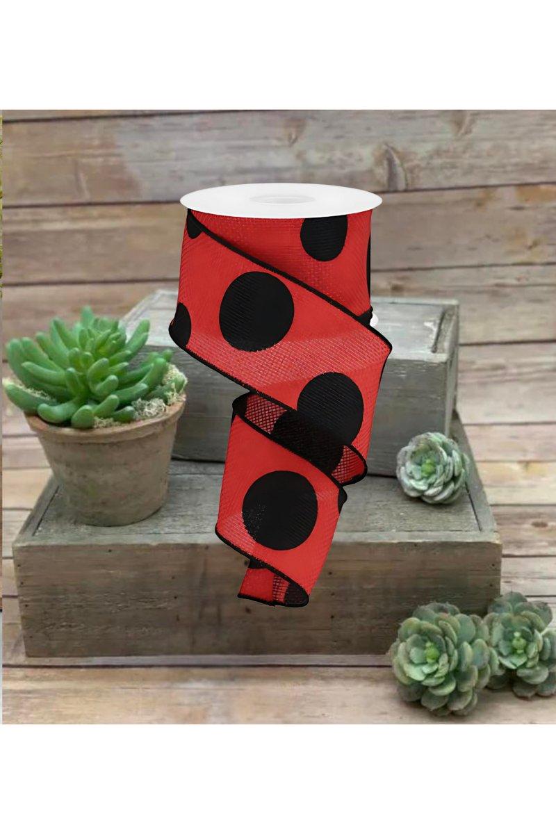 2.5&#x22; Faux Burlap Giant Polka Dot Ribbon: Red &#x26; Black (10 Yards)