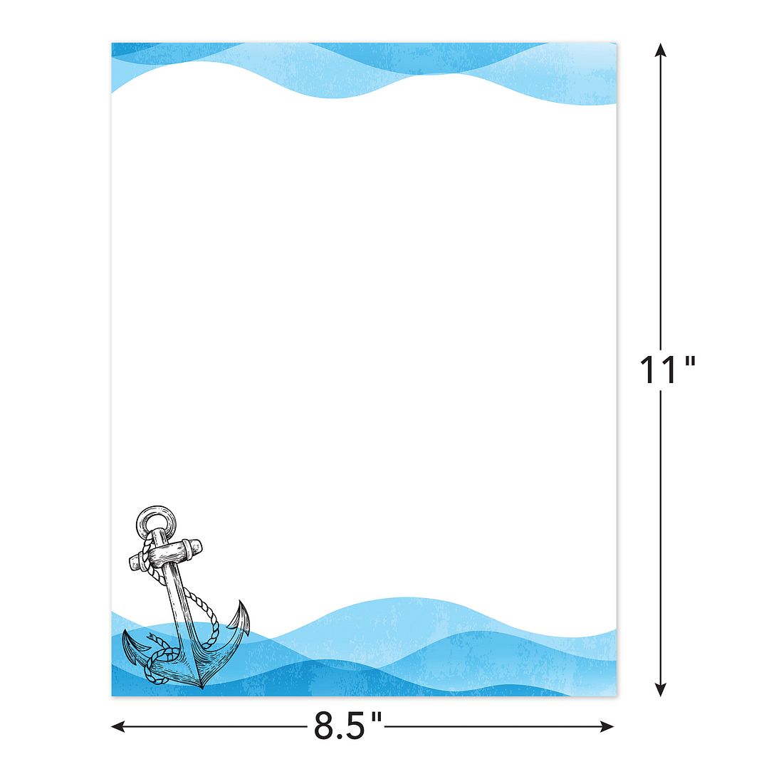 Great Papers! Nautical Anchor Letterhead, for Invitations, Announcements and Personal Messages, Printer Friendly 8.5”x11”, 50 Pack