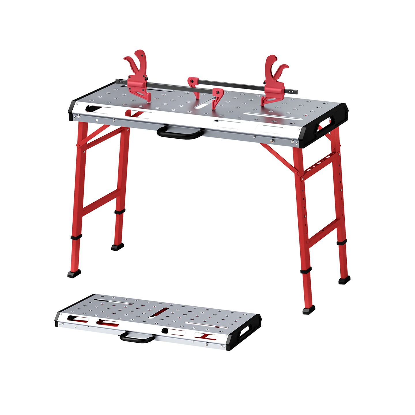 Silver Red Portable Welding Table with Galvanized Metal Top 1000 lbs