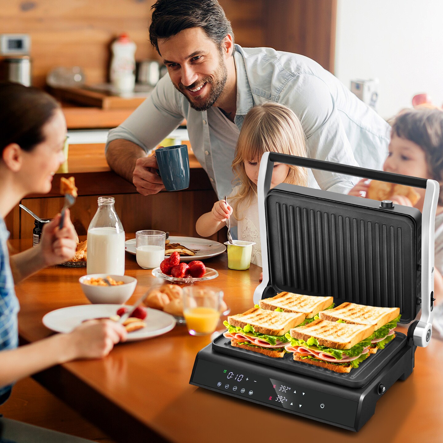 3-in-1 Electric Panini Press Grill with LED Touch &#x26; Auto Modes