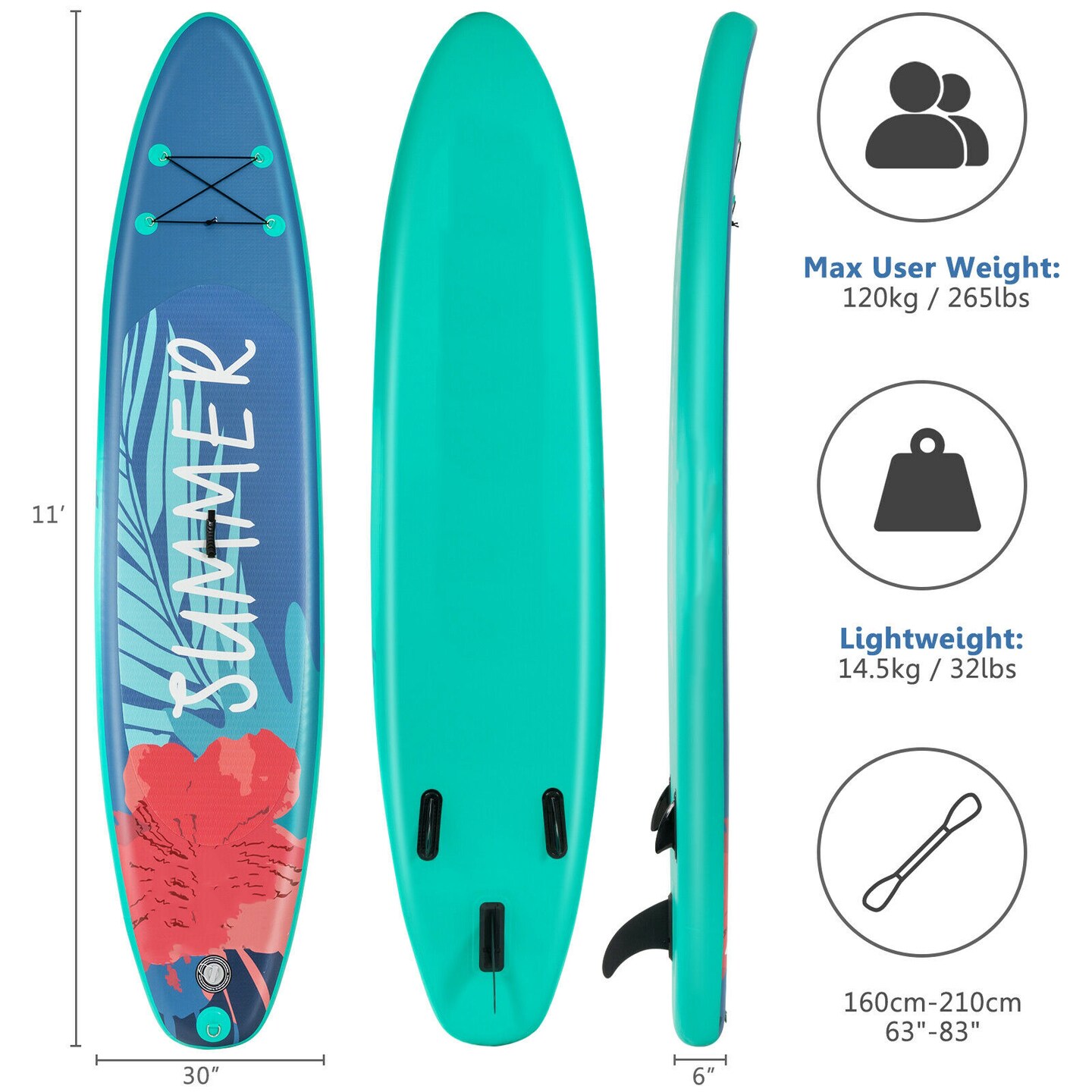 Inflatable Paddle Board with Adjustable Paddle, Carry Bag, and Full Equipment