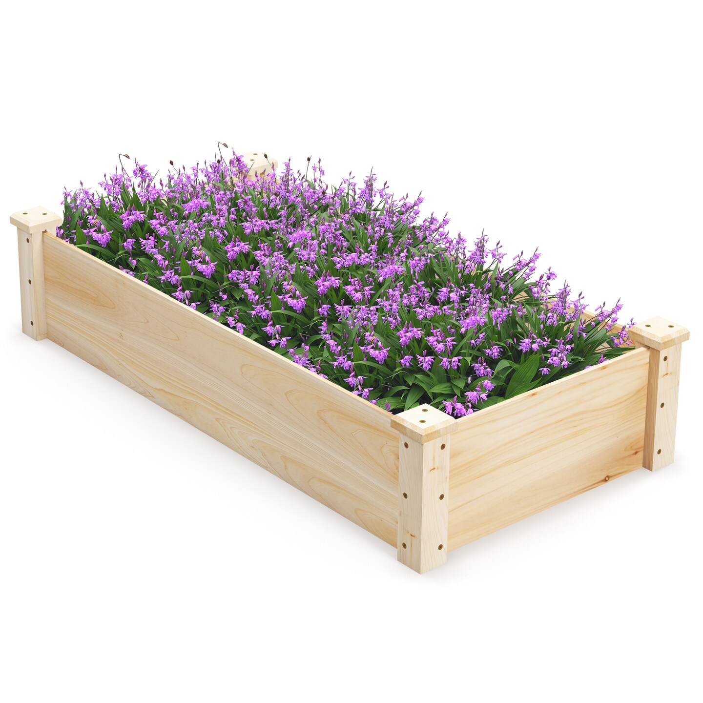 Natural Fir Wood Garden Planter Bed with Open Bottom and Large Growing Space