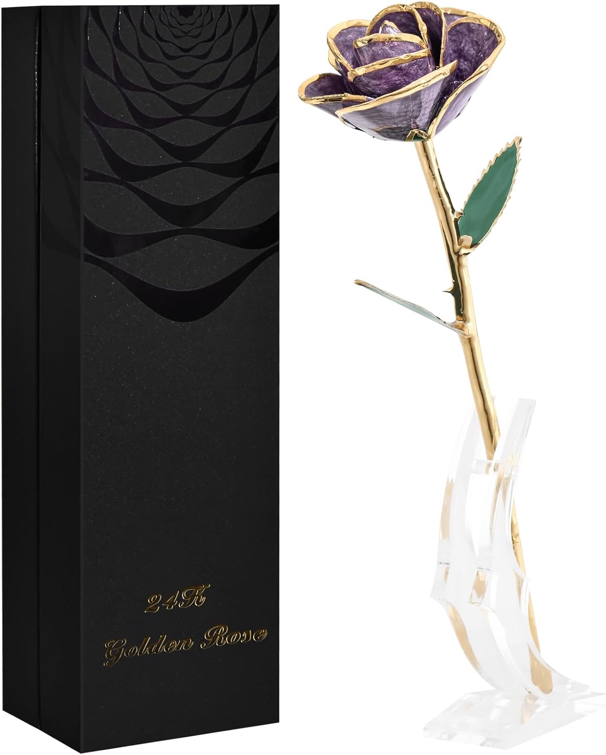 Purple Gold Rose Gifts for Women,24k Gold Dipped Real Rose Lasted Forever with Stand Gift for Mom Her,Christmas,Valentines Day, Mothers Day, Birthday