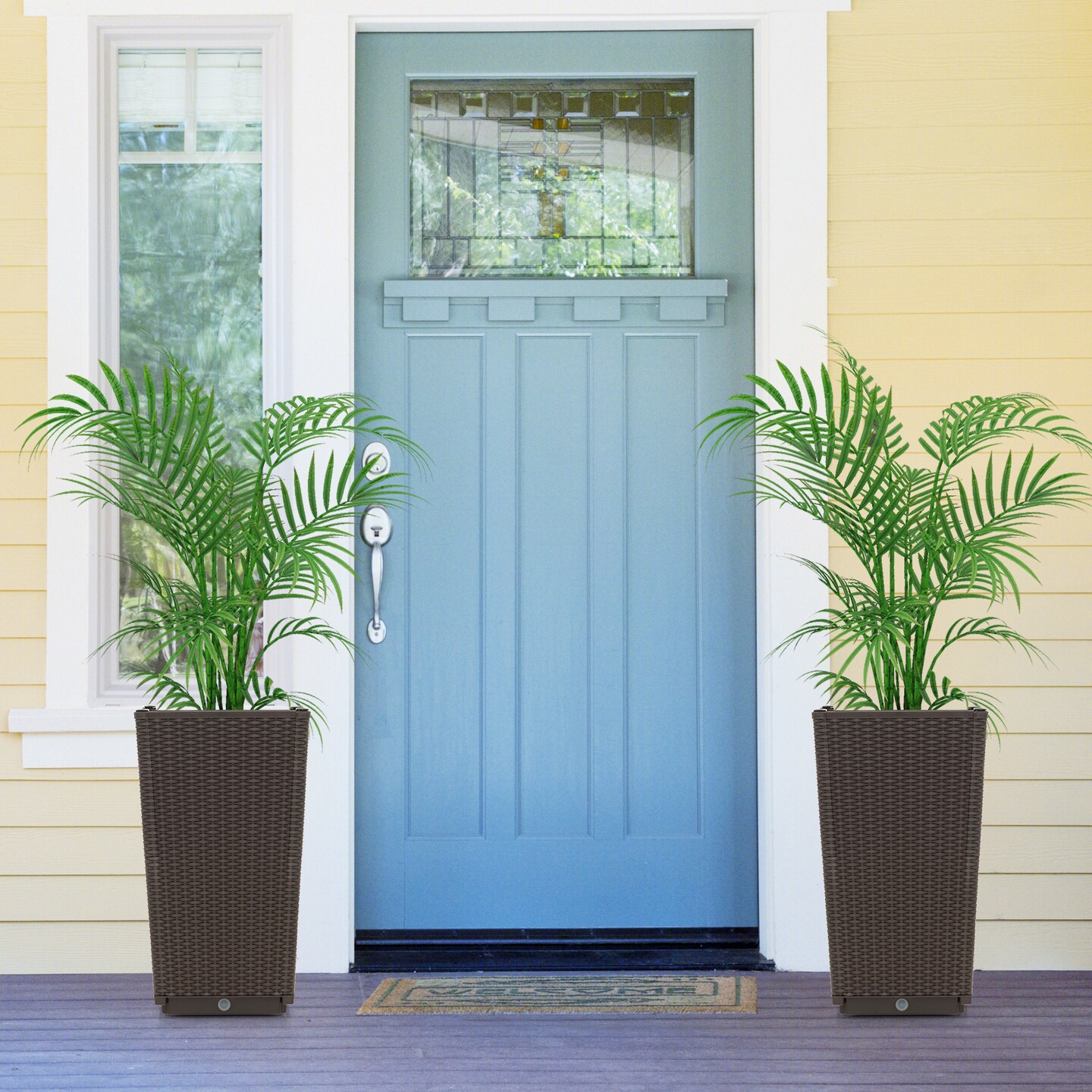 Wicker Planter Set of 2 with Self-Watering System and Weather-Resistant PP Material