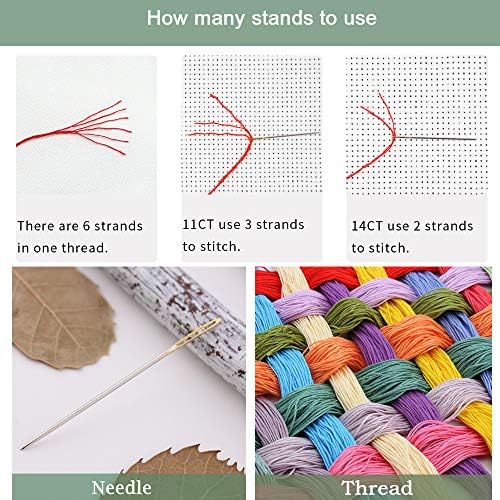 14CT Counted Cross Stitch Kits for Adults,DMC Threads Unprinted Pattern Embroidery Kit Needlework-Flower Cabin