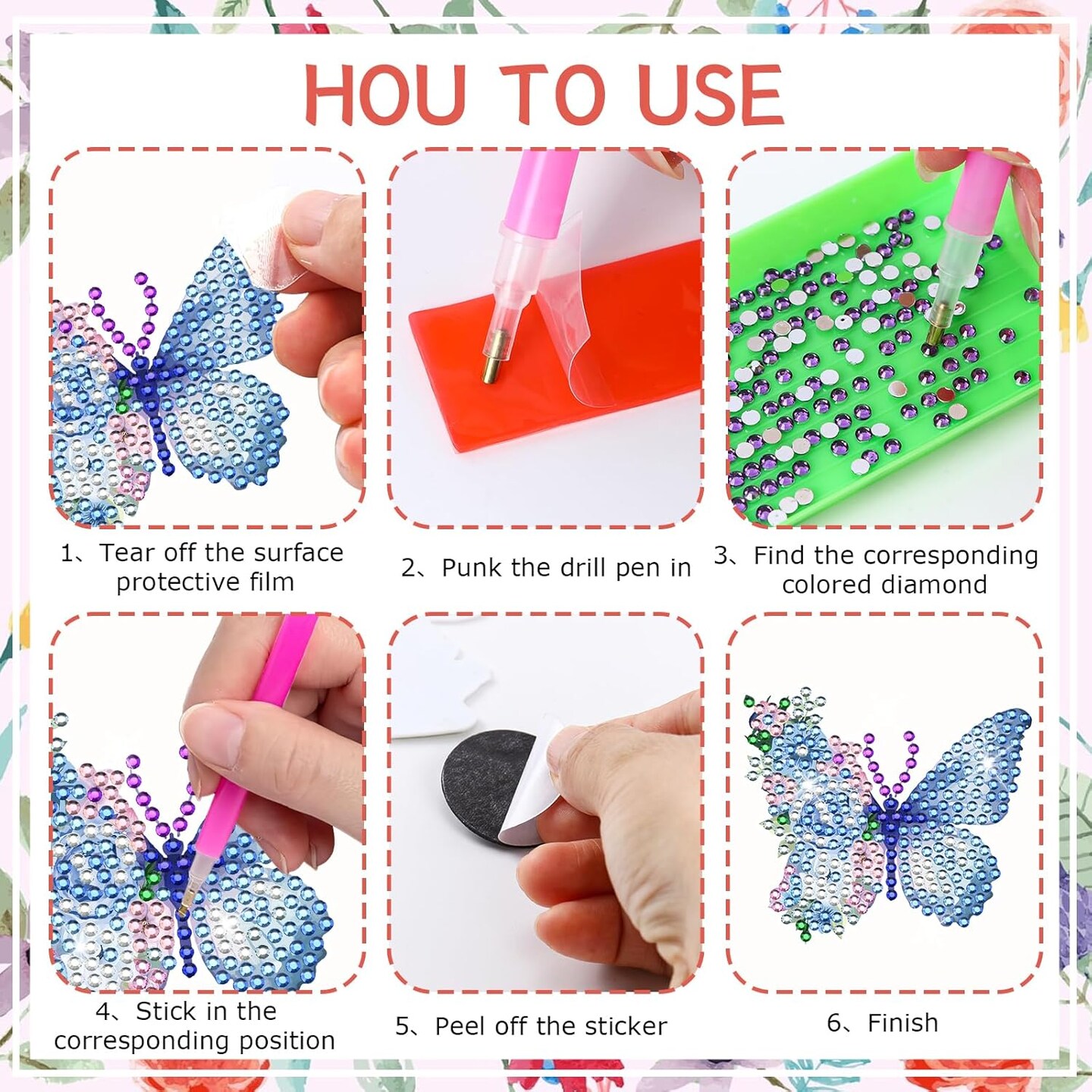 Diamond Painting Art Refrigerator Magnets - 16 PCS DIY Butterfly Hummingbird Flower Fridge Magnet Set Floral Crystal Art Craft for Women Adults Beginners Home Decors