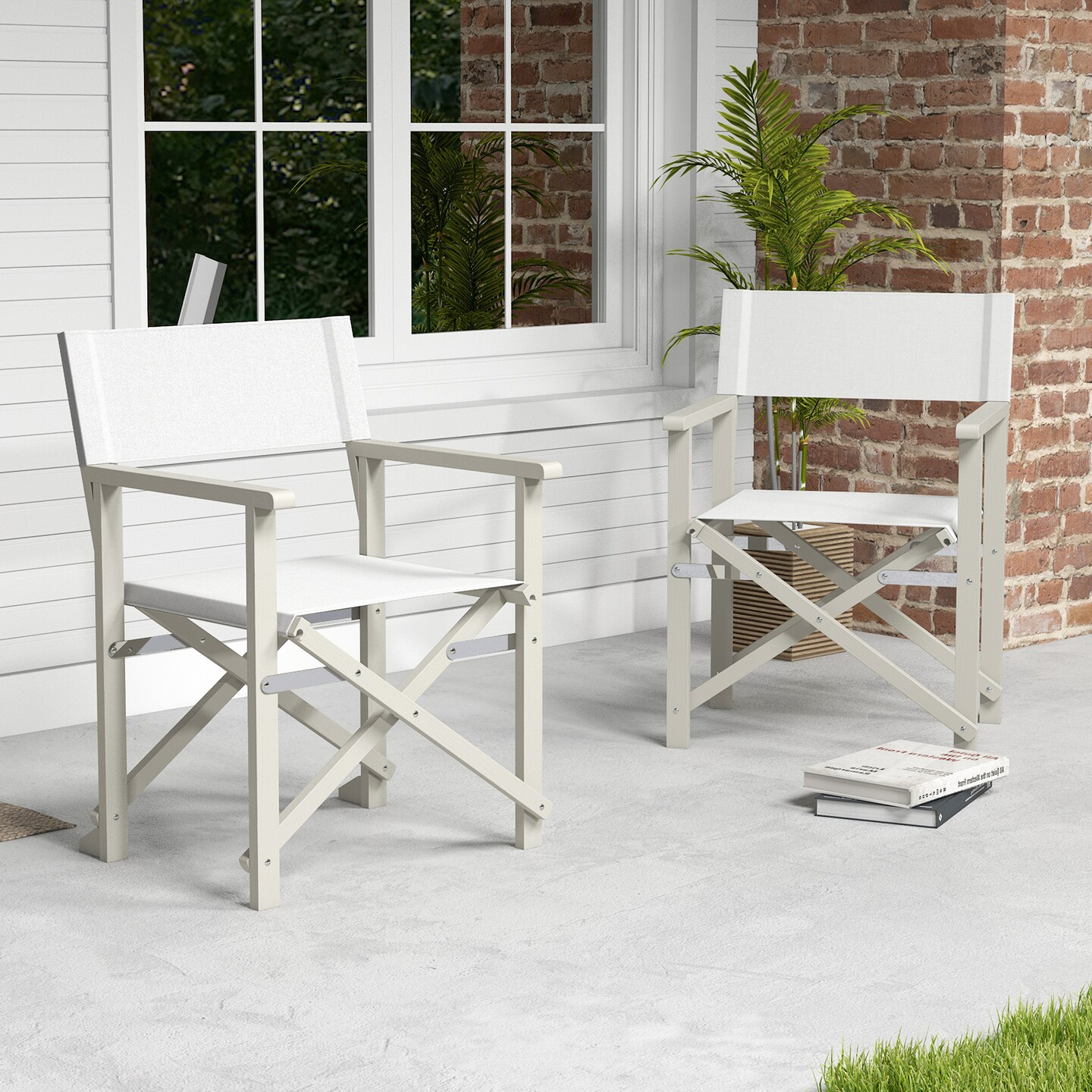 Off White Wooden Foldable Outdoor Chair with Comfortable Backrest and Armrests