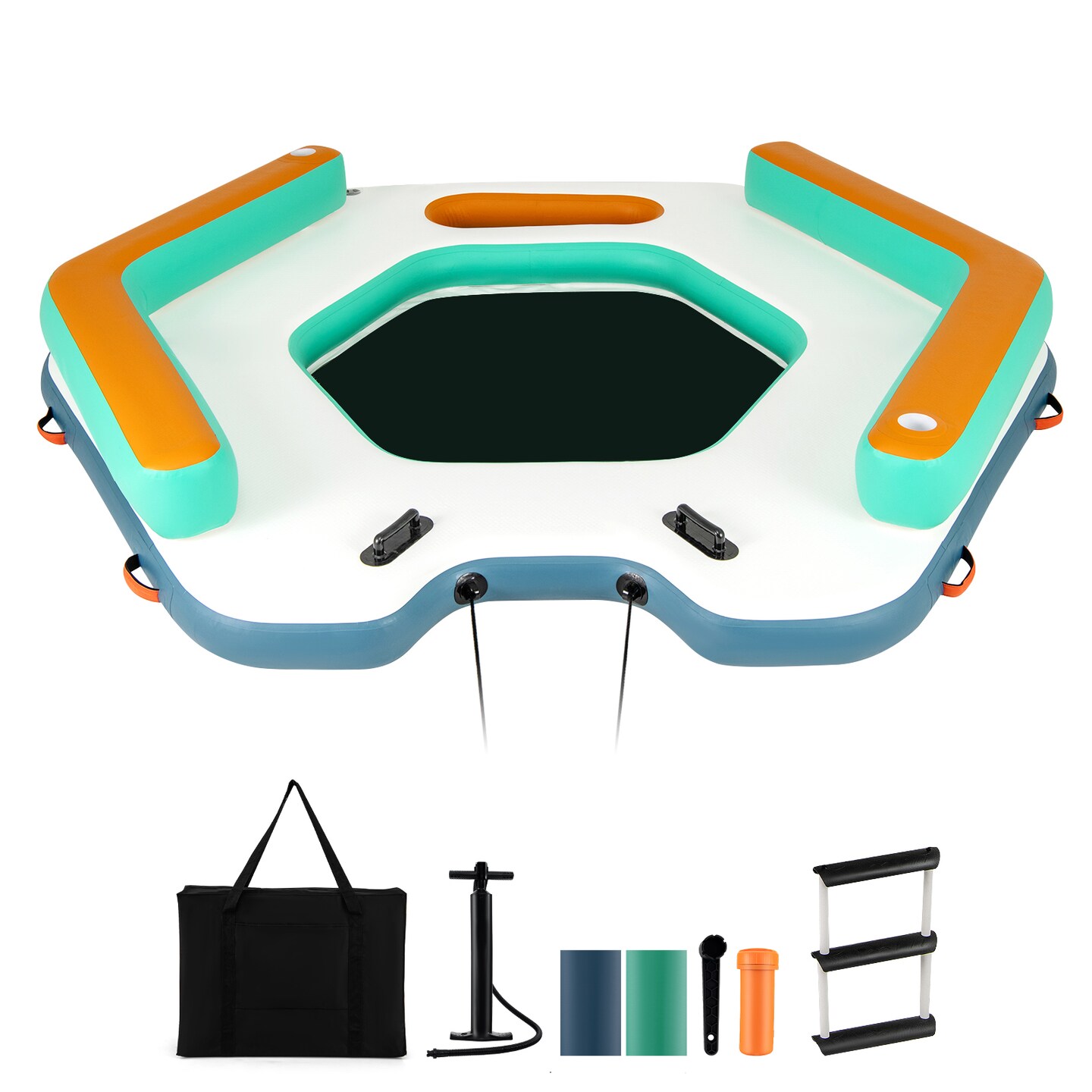 Multi-Color Inflatable Floating Dock with Detachable Ladder and Lounge Mesh