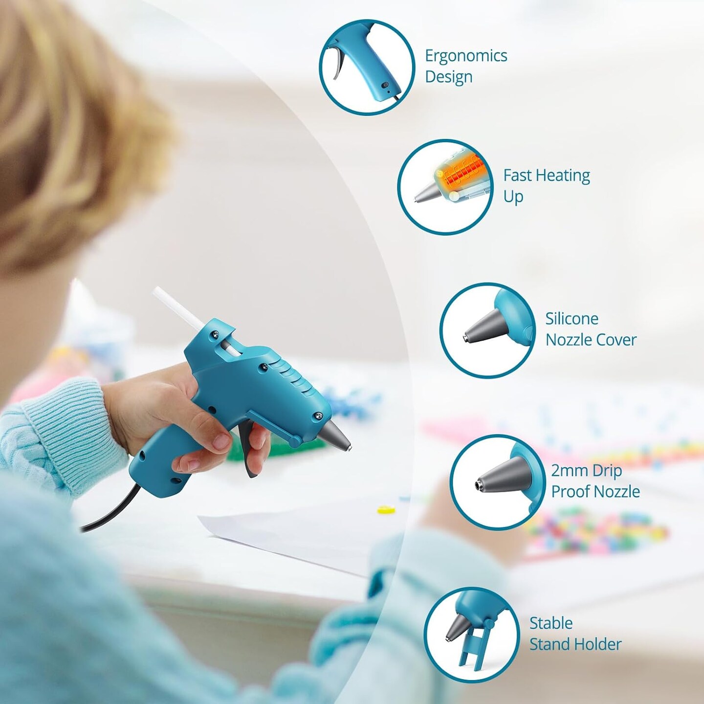 20W Mini Hot Glue Gun Kit with 30 Glue Sticks &#x2013; Fast Heating, Anti-Drip Nozzle, Ergonomic Handle for Crafts, DIY, Home Repairs, School Projects | Compact &#x26; Lightweight (White)