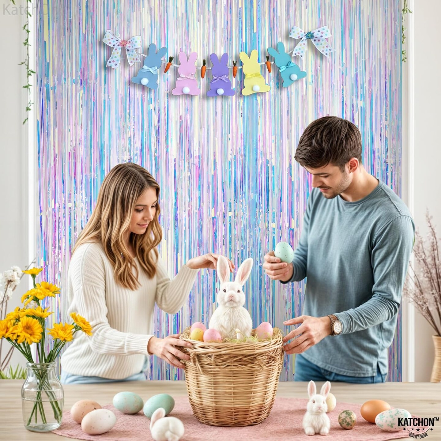 Neon Iridescent Streamers - 2 Large, 3.2x6.5 Feet, Iridescent Party Decorations | Iridescent Fringe Decorations for Home